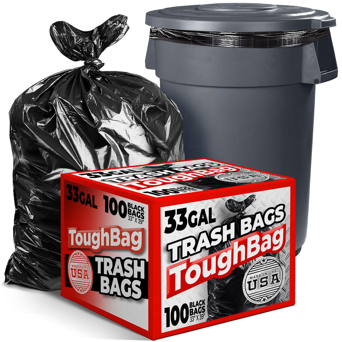 33 Gallon Durable Black Trash Bags (100 Count)
