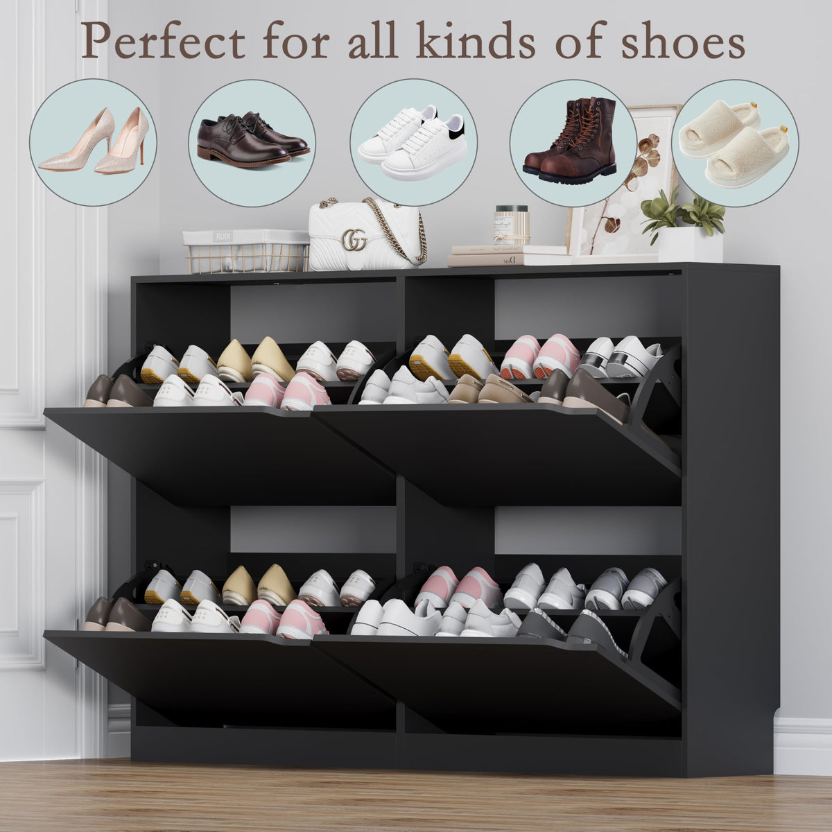 Shoe Cabinet with 4 Flip Drawers