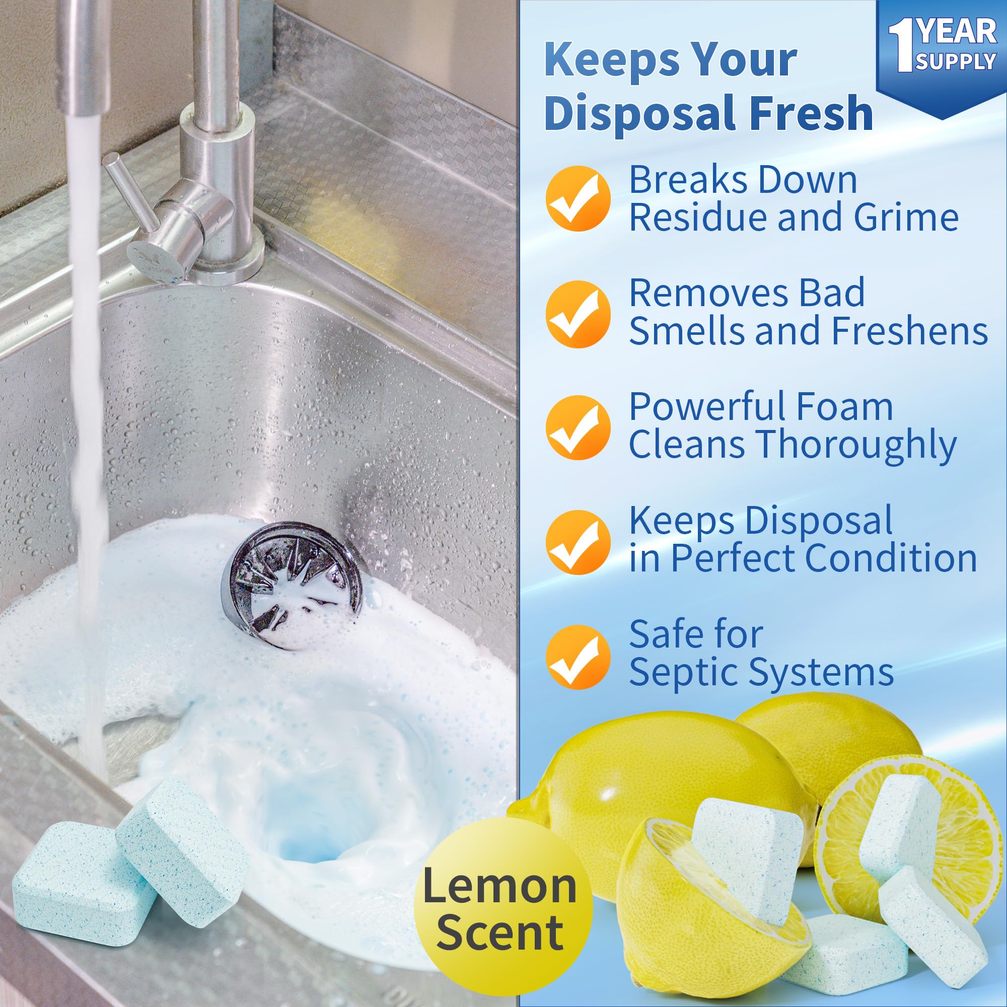 Foaming Garbage Disposal Cleaner and Deodorizer Tablets (24 Count)