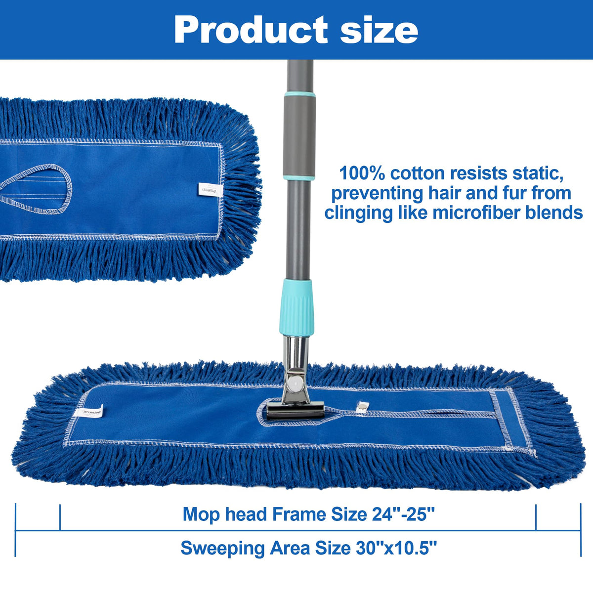 4 Pack - 24-Inch Washable Dust Mop Heads – Full Cloth, Extra Durable, Easy Button - No Clinging to Hair or Fur, Easy to Use Replacement for Commercial and Home Cleaning (4 Count) - ModHome Supplies