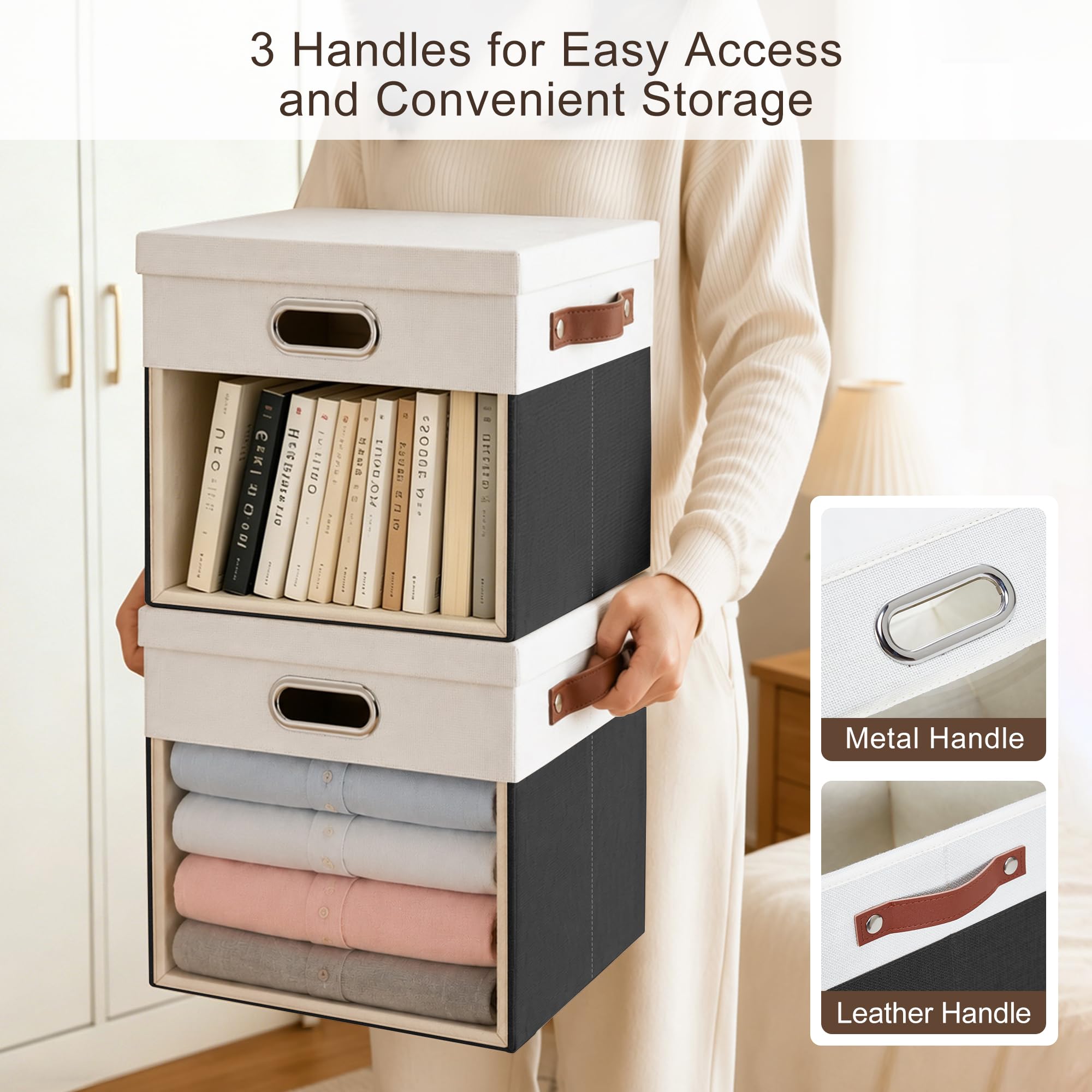 13x13 Inch Ultra Thick Fabric Storage Bins with Lids & Windows (3 Count)