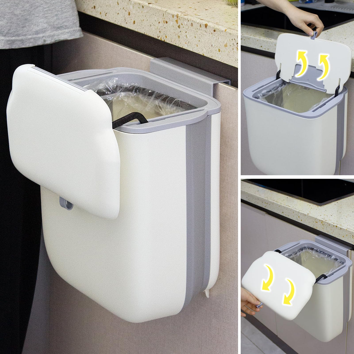 3.2 Gallon Foldable Hanging Trash Can with Lid for Cabinet Door