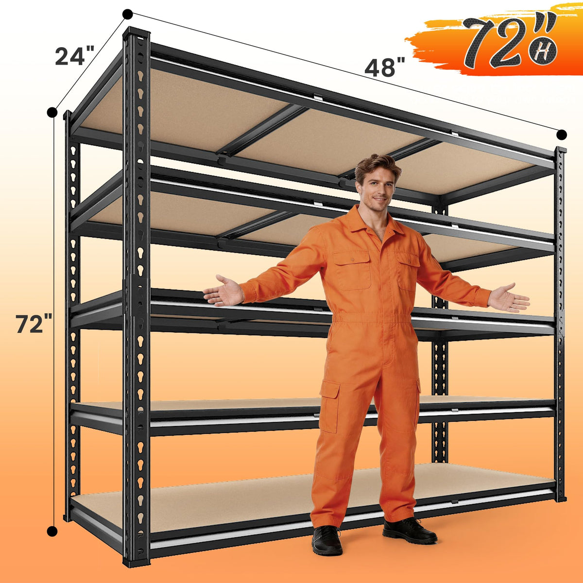 48" W Garage Shelving 3080LBS Storage Shelves 5 Tier Industrial Shelving Adjustable Metal Storage Shelves for Garage (4 Count)
