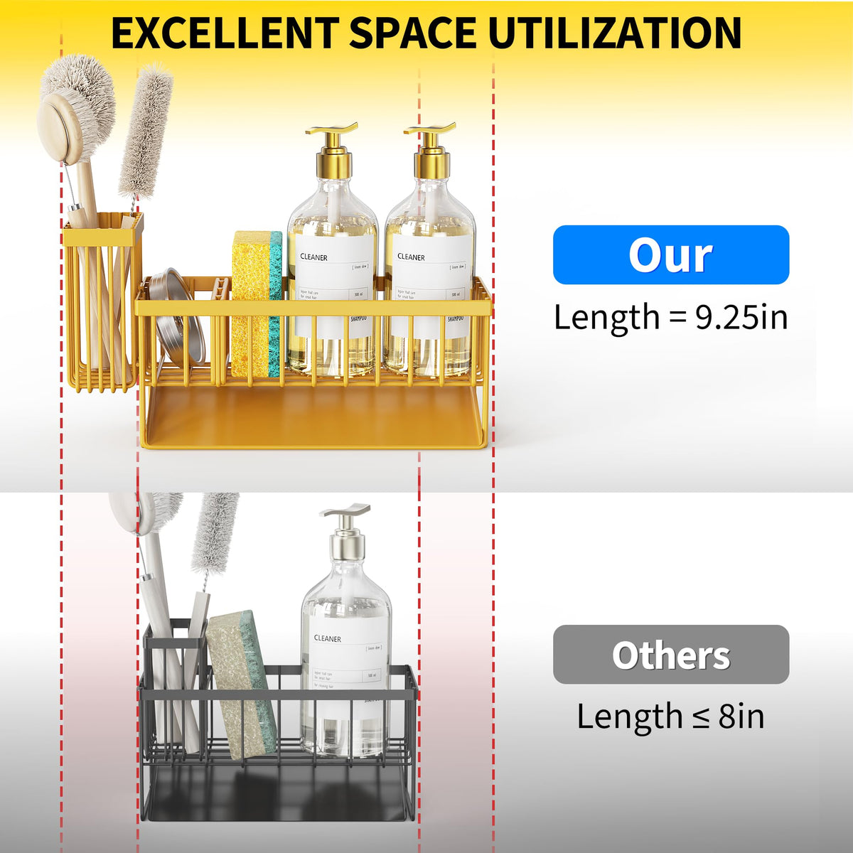 Lemon Yellow Sink Caddy Organzier with High Brush Holder
