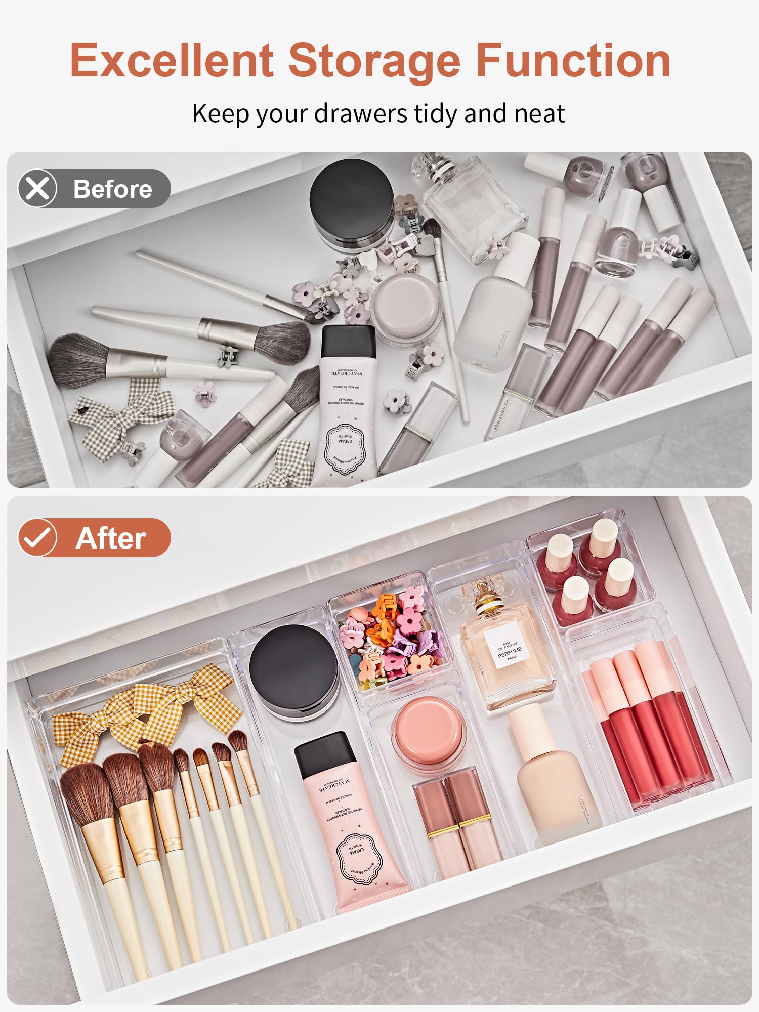 37 PCS Drawer Organizer 4 Size Desk Makeup Drawer Organizer Clear (37 Count)