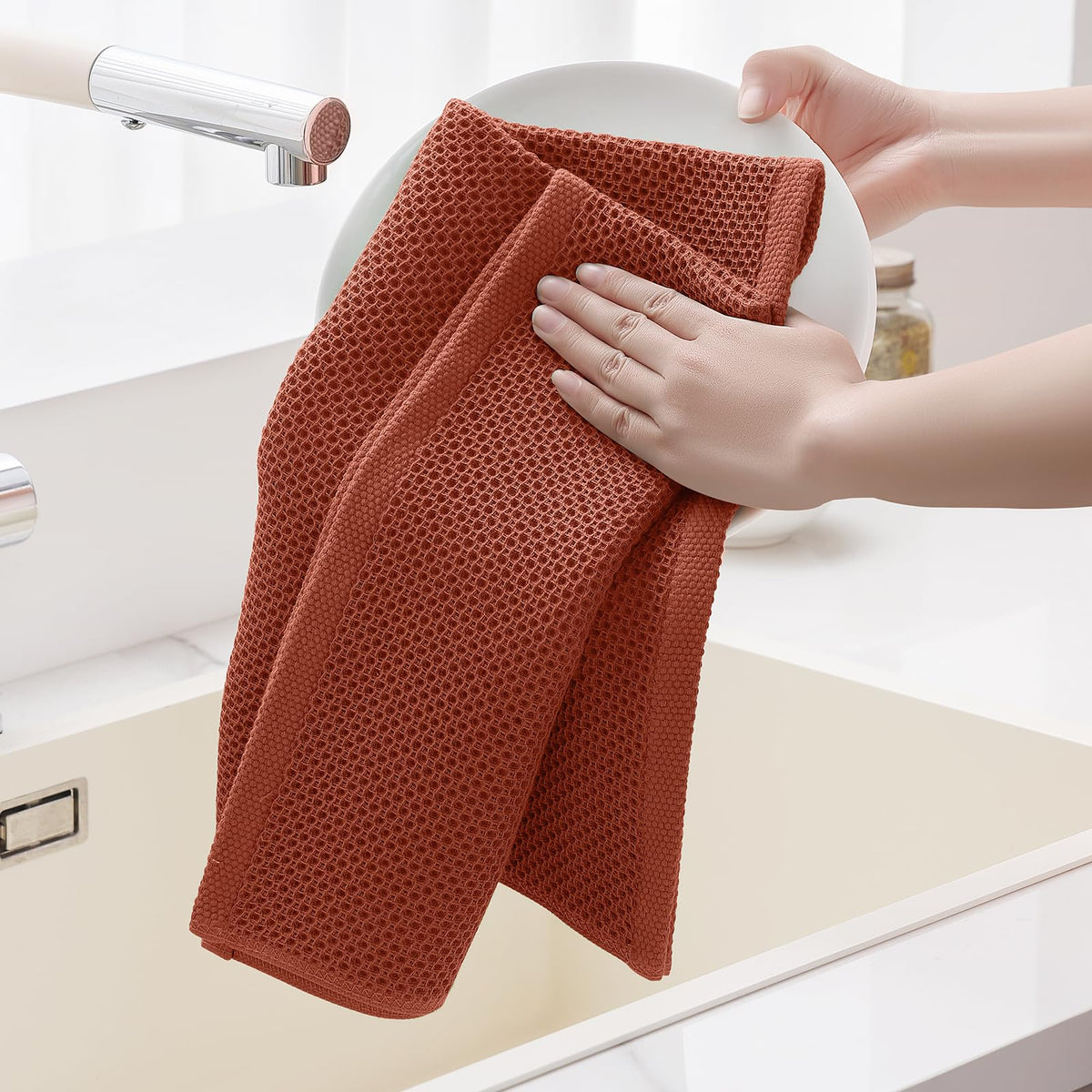 100% Cotton Oversized Waffle Weave Kitchen Towels 6 (6 Count)