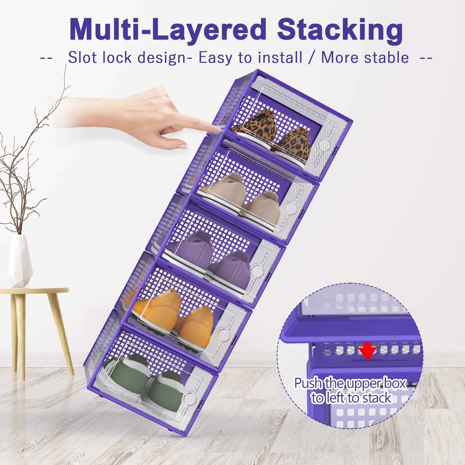 Large Shoe Organizers Storage Boxes for Closet (12 Count)