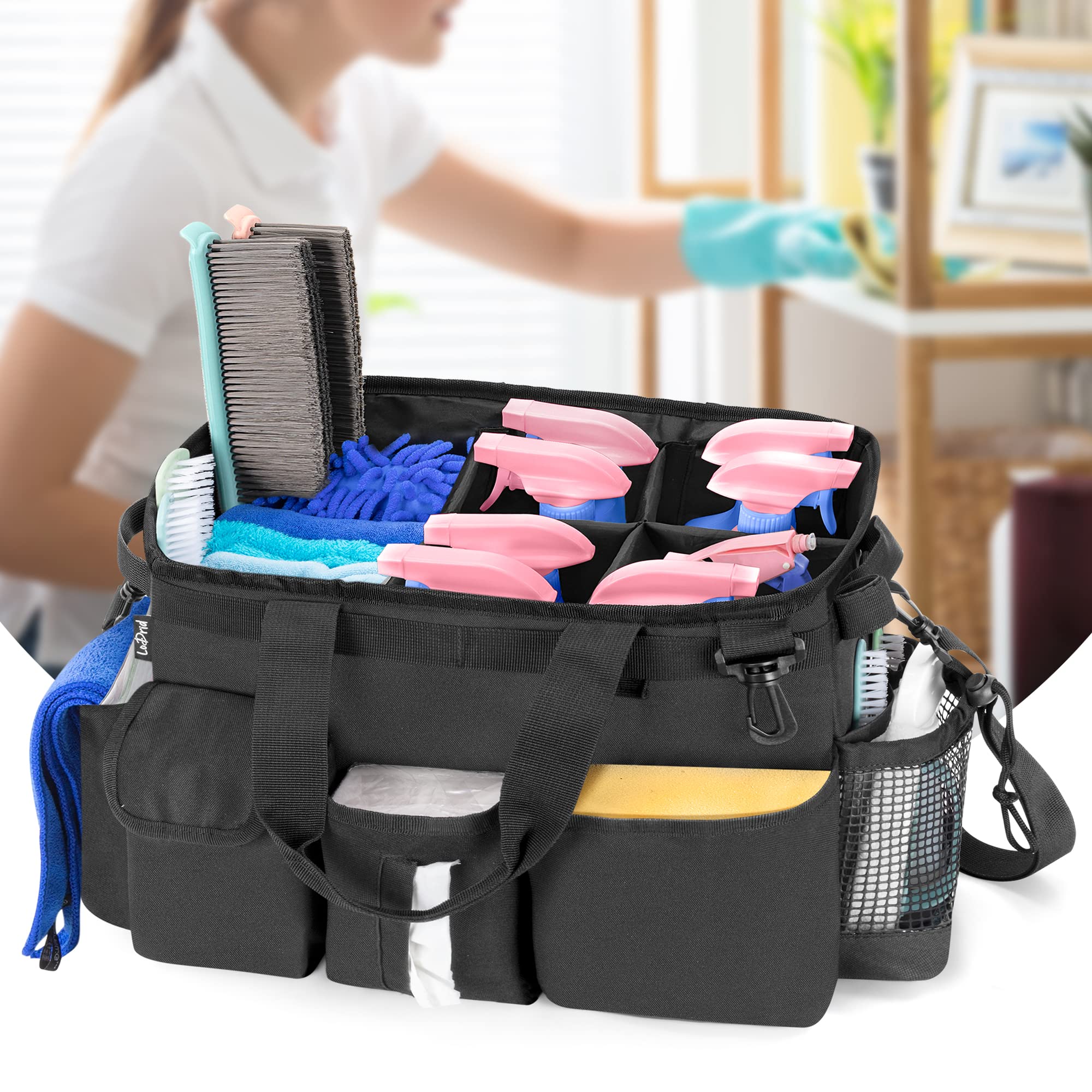 Large Wearable Cleaning Caddy Bag with Detachable Divider