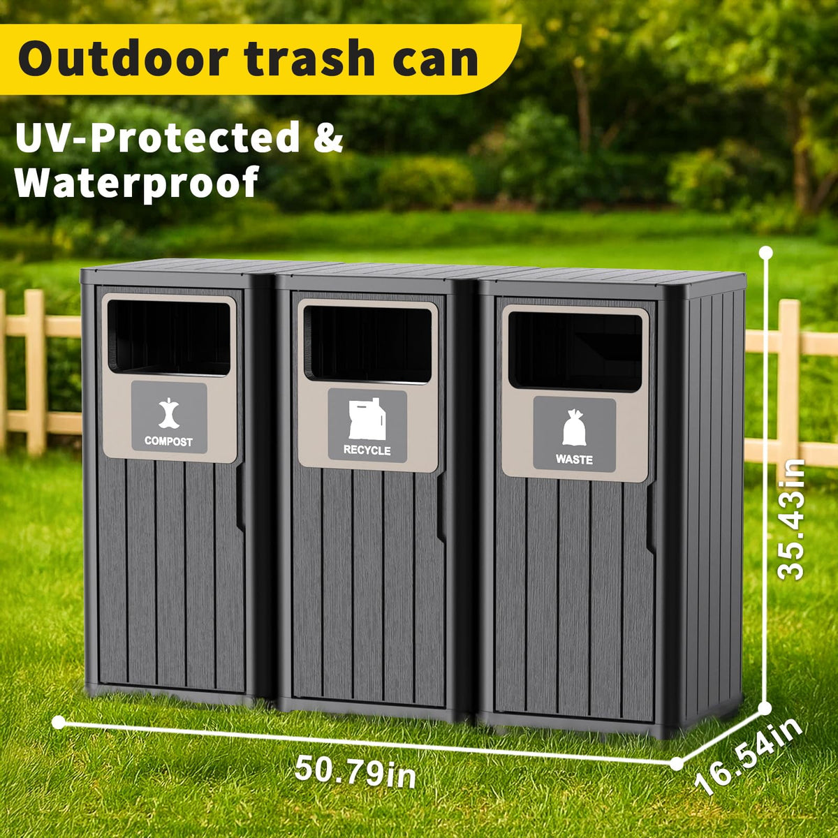 Outdoor Three Barrel Trash Can