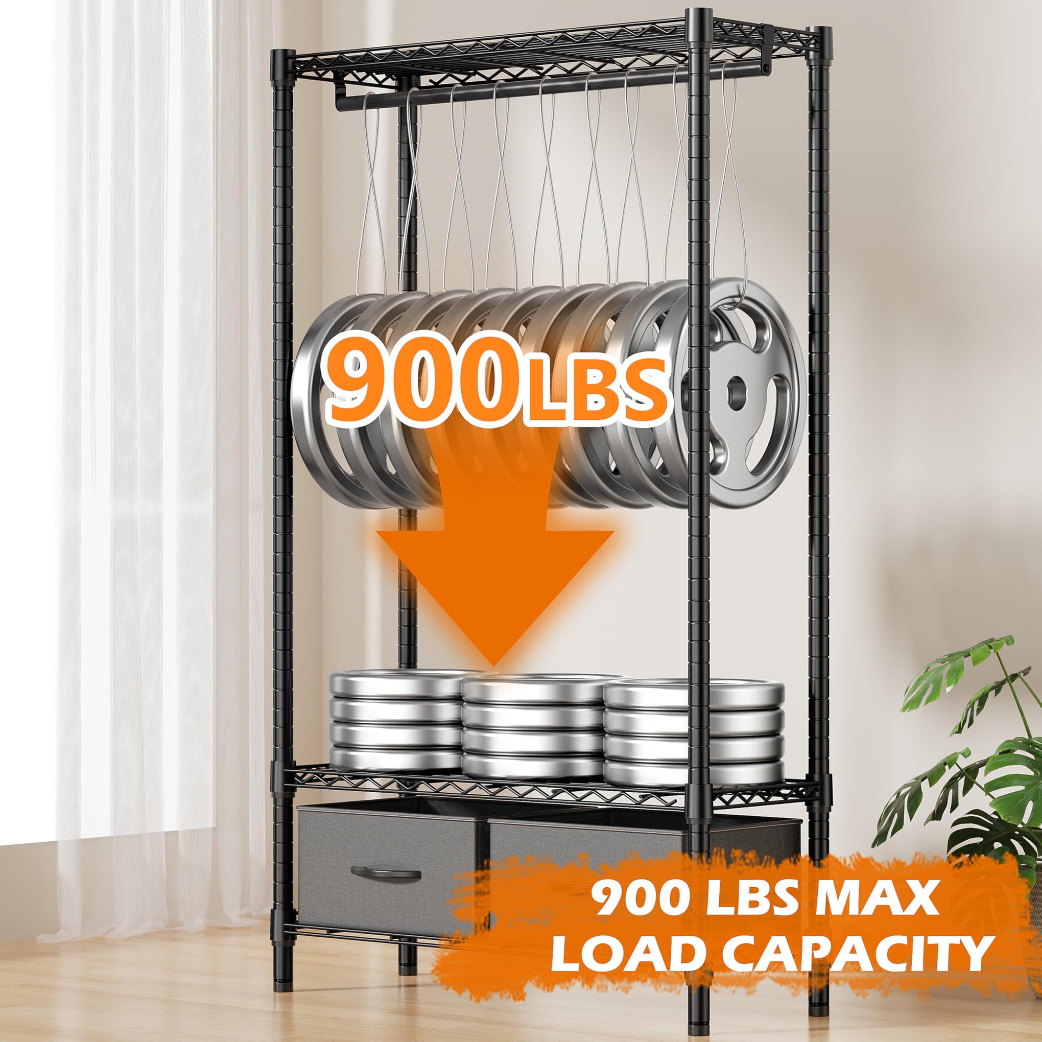 Heavy Duty Rolling Garment Rack 3 Tiers Adjustable Wire Shelving with Rod