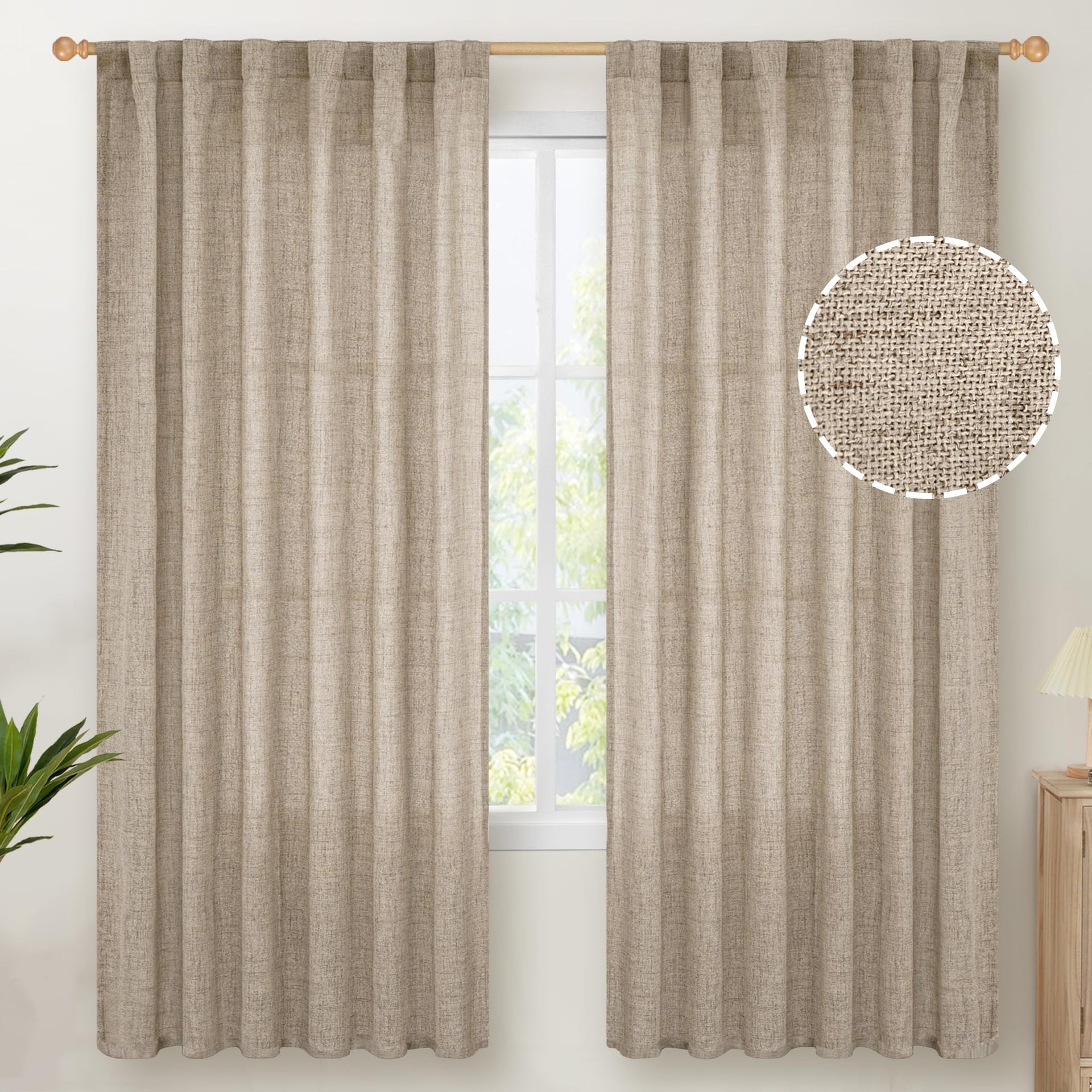Dark Oatmeal Linen Semi Sheer Curtains 72 Inches Long 2 Panels (2 Count)