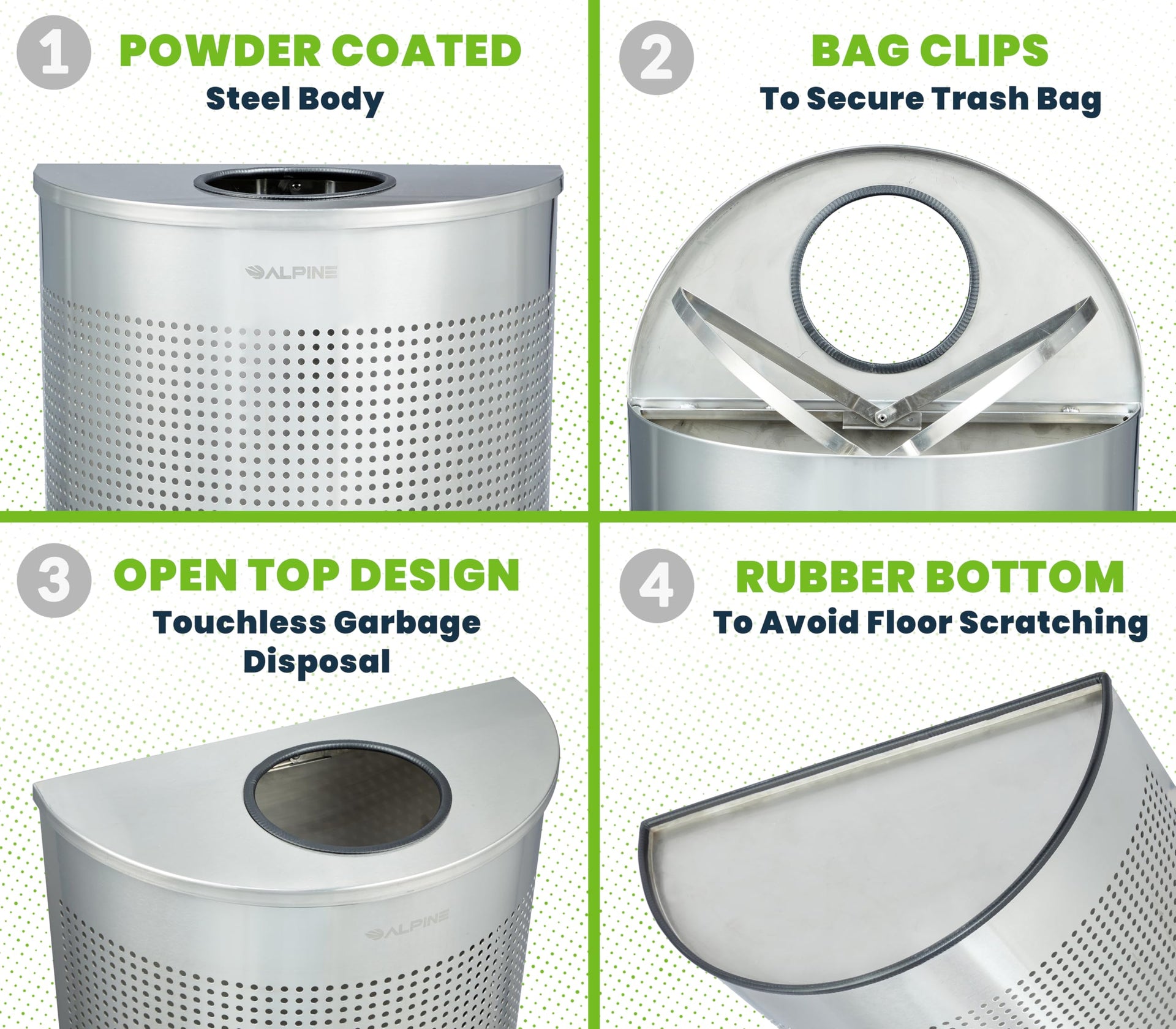 12 Gallon Half Round Stainless Steel Commercial Trash Can Open Top
