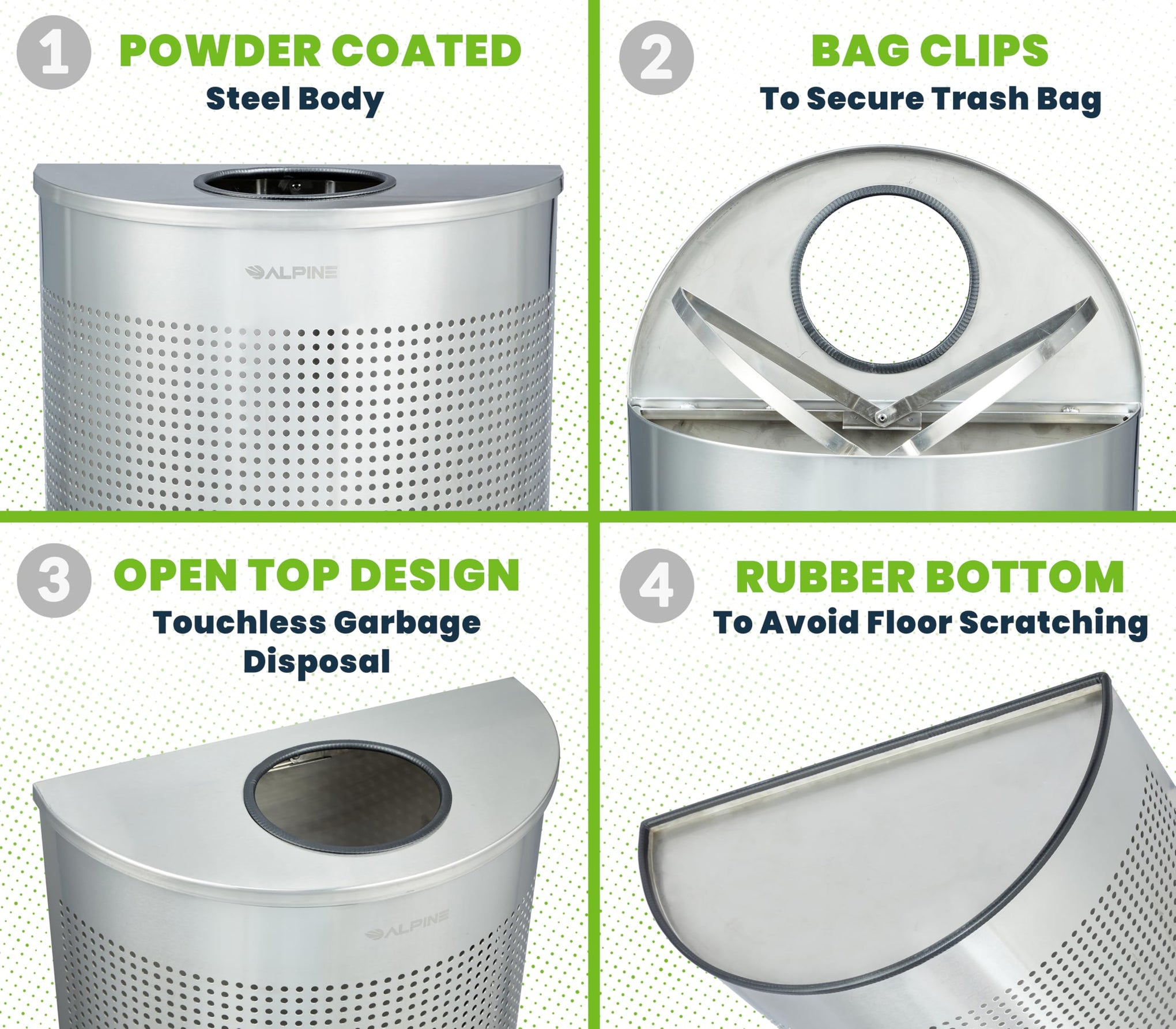 12 Gallon Half Round Stainless Steel Commercial Trash Can Open Top