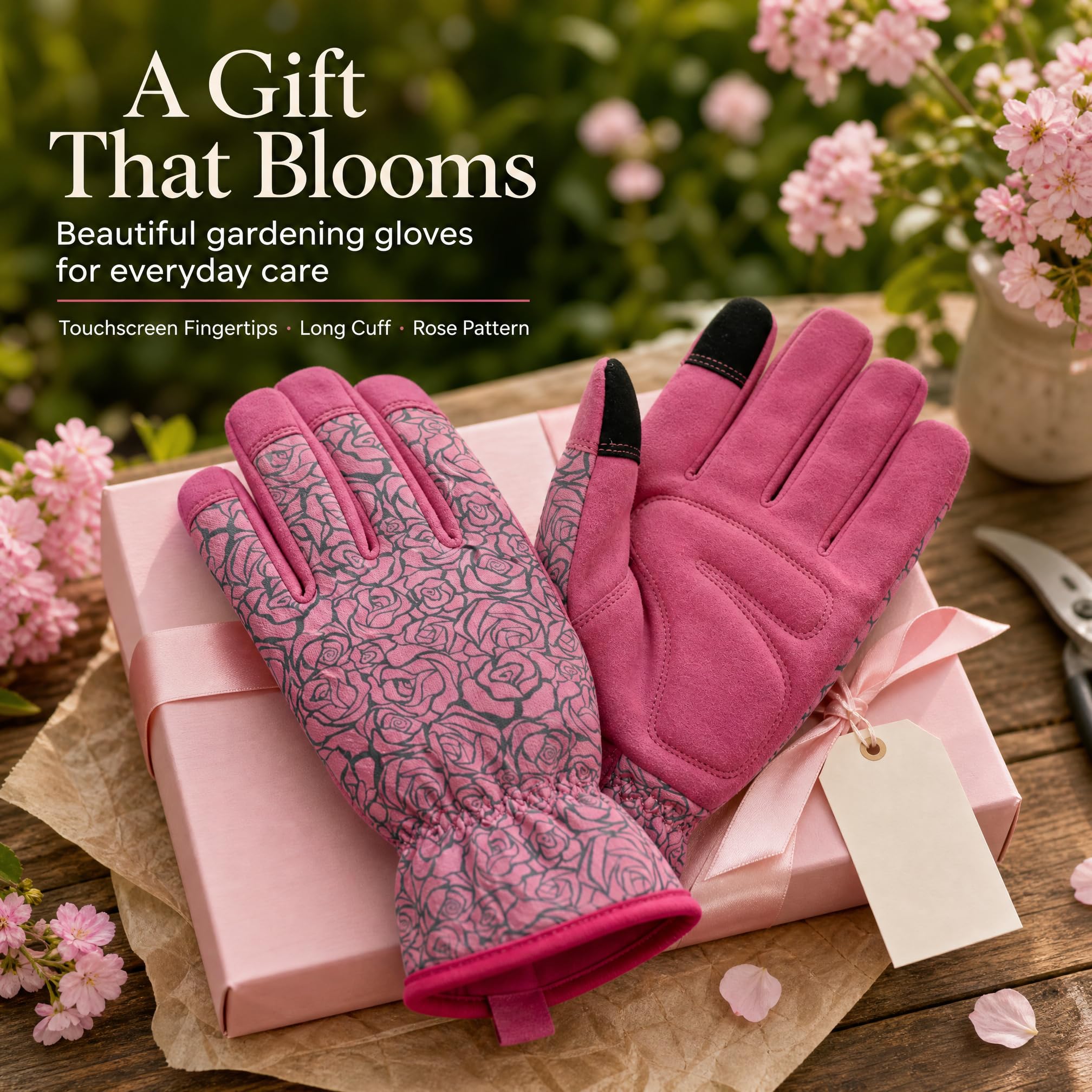 Gardening Gloves with Rose Floral Pattern