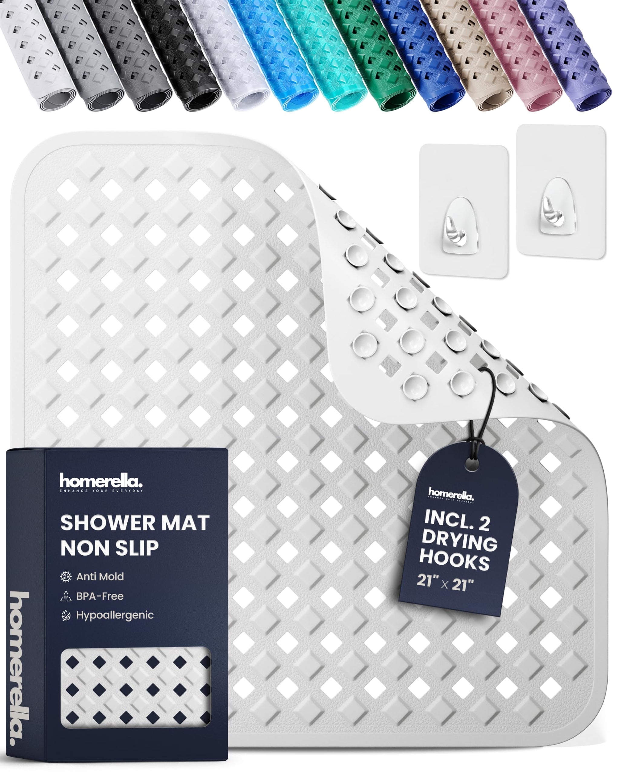 Square Shower Mat Non Slip Anti Mold 21x21 Anti Slip Shower Mat