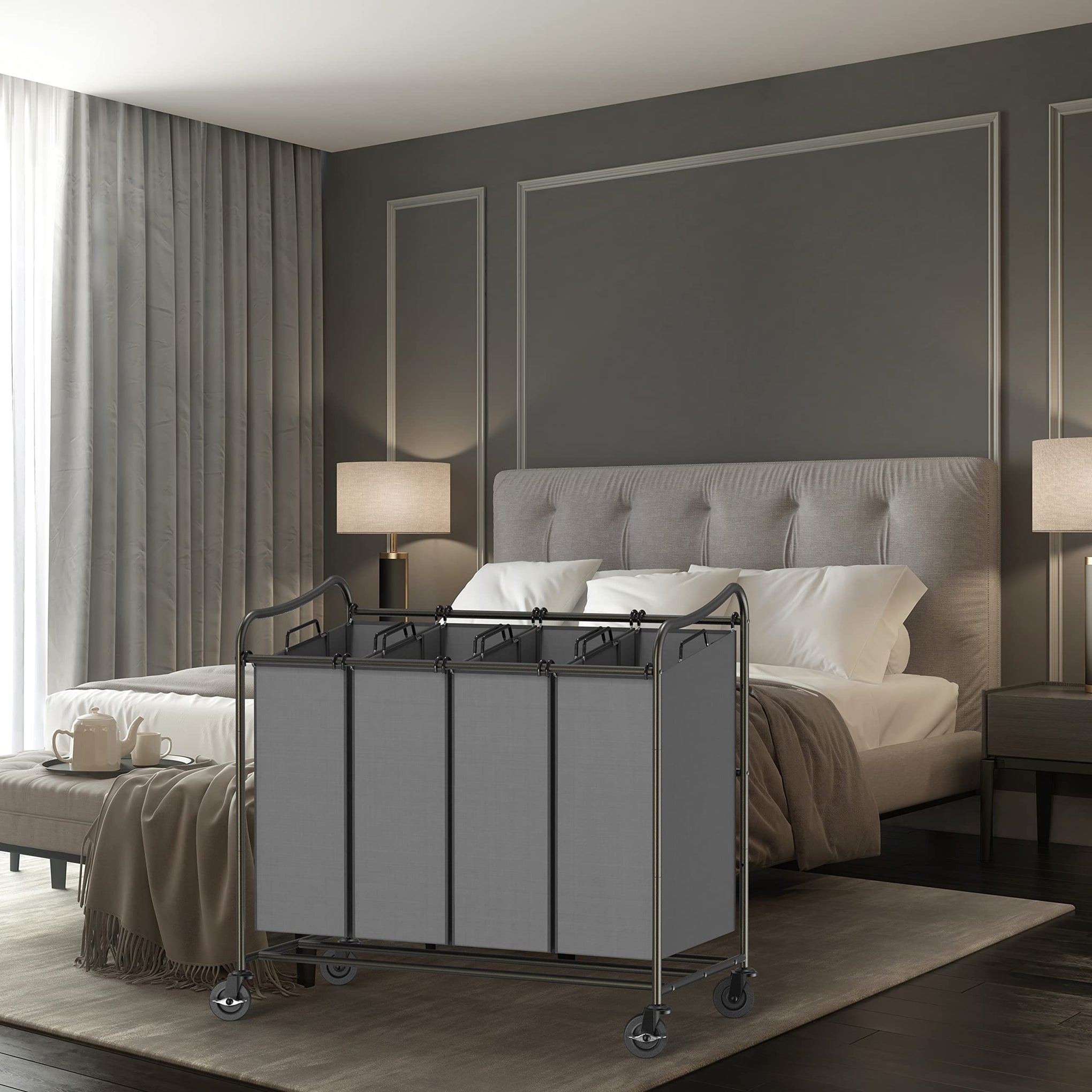 4 Bag Heavy Duty Laundry Sorter Rolling Cart