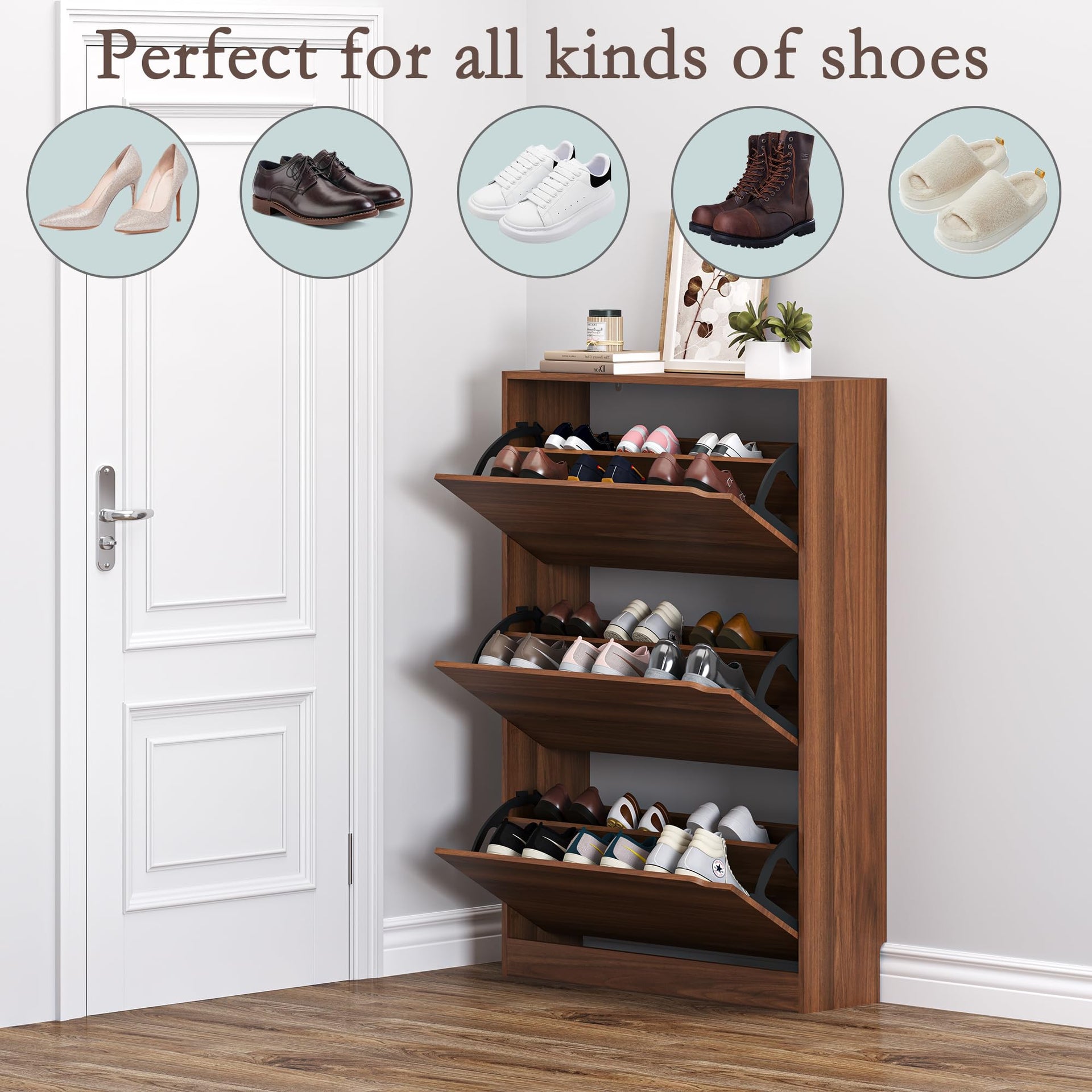 Shoe Cabinet with 3 Flip Drawers