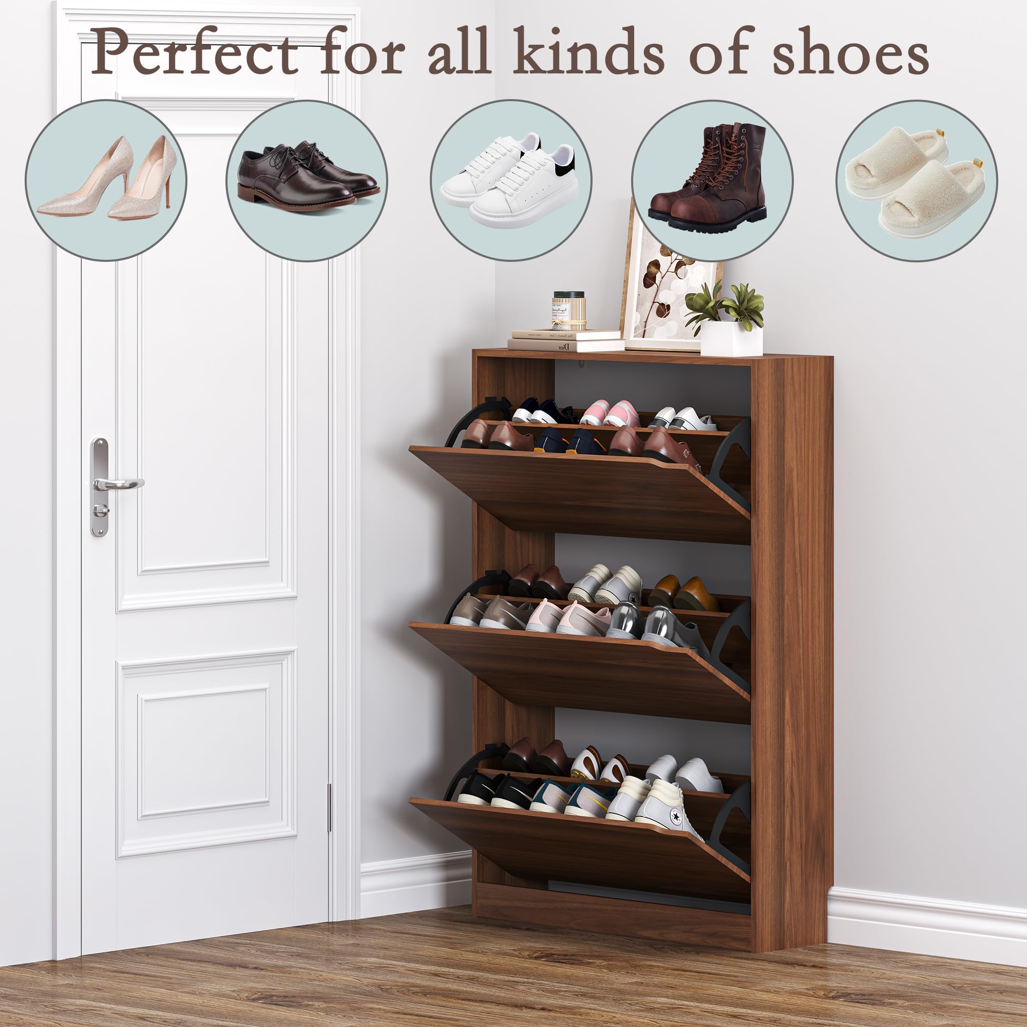 Shoe Cabinet with 3 Flip Drawers