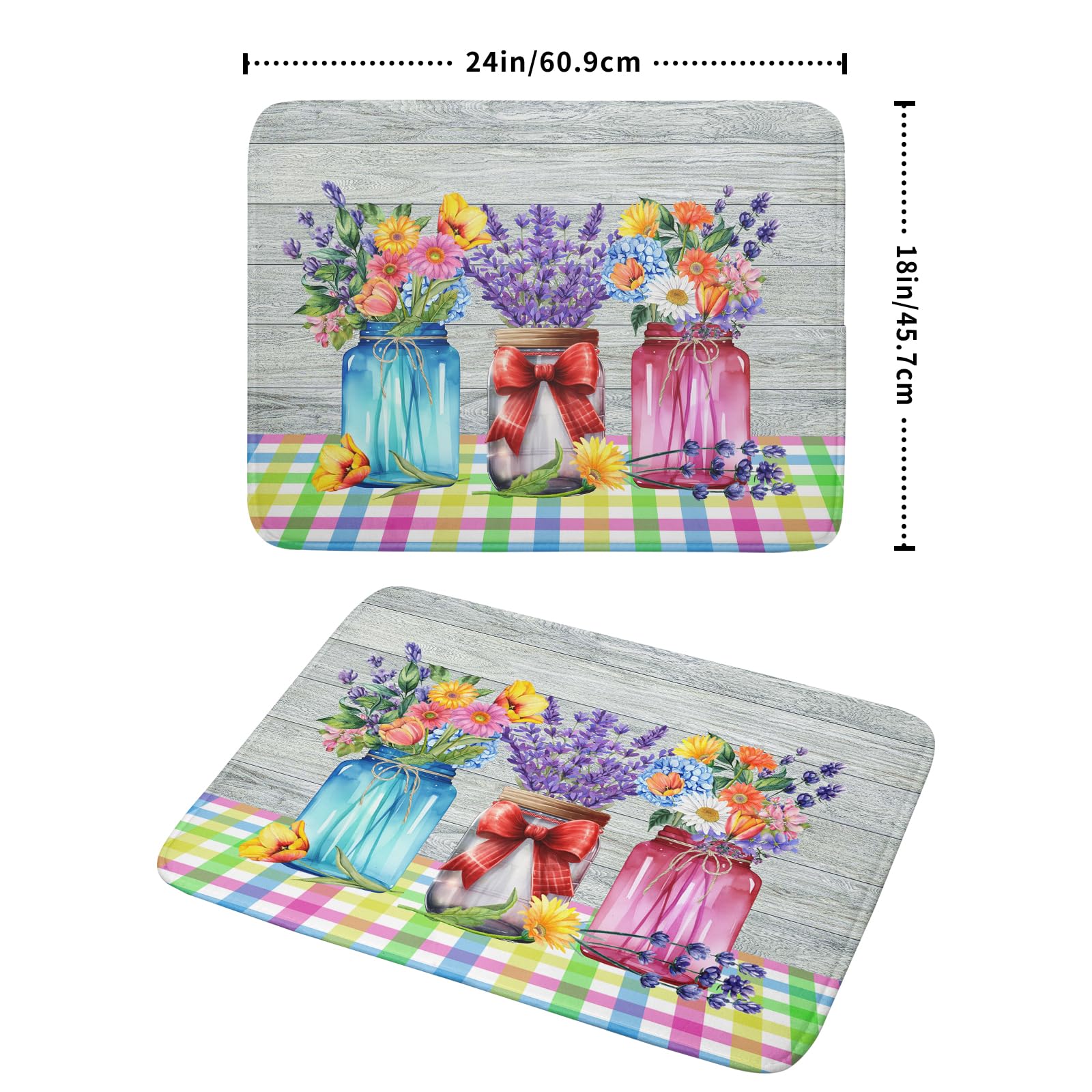 Spring Summer Flowers Dish Drying Mat for Kitchen Counter 18"x24" Spring Floral Jars Drying Mat Soft Absorbent Microfiber Farmhouse Colorful Floral Dish Drainer Rack Mats for Counter tops