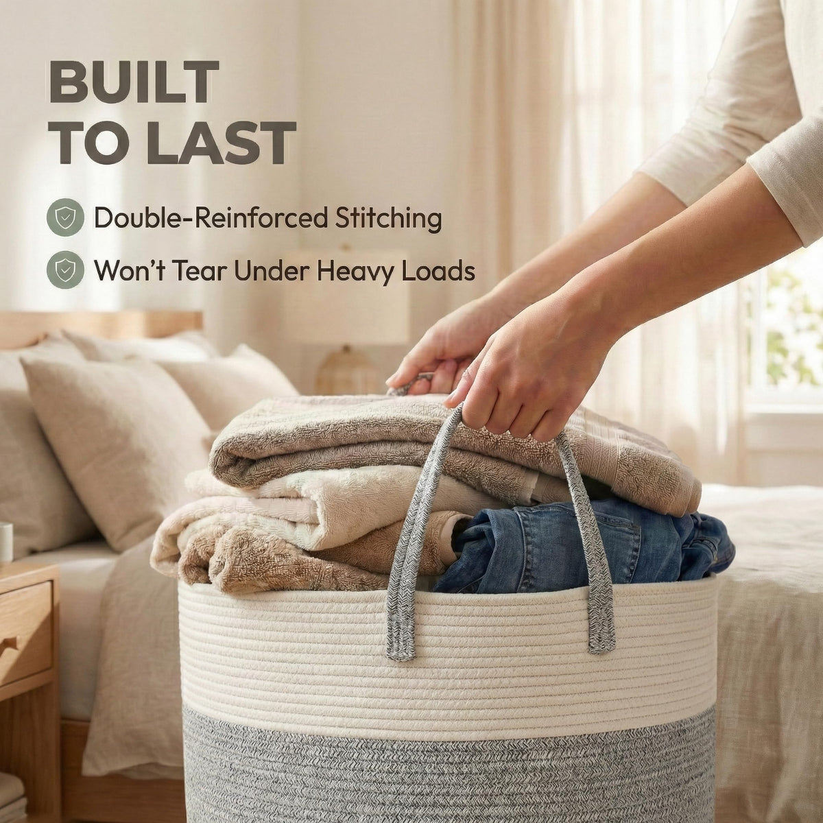 115L Extra Large Machine Washable Cotton Rope Blanket Basket