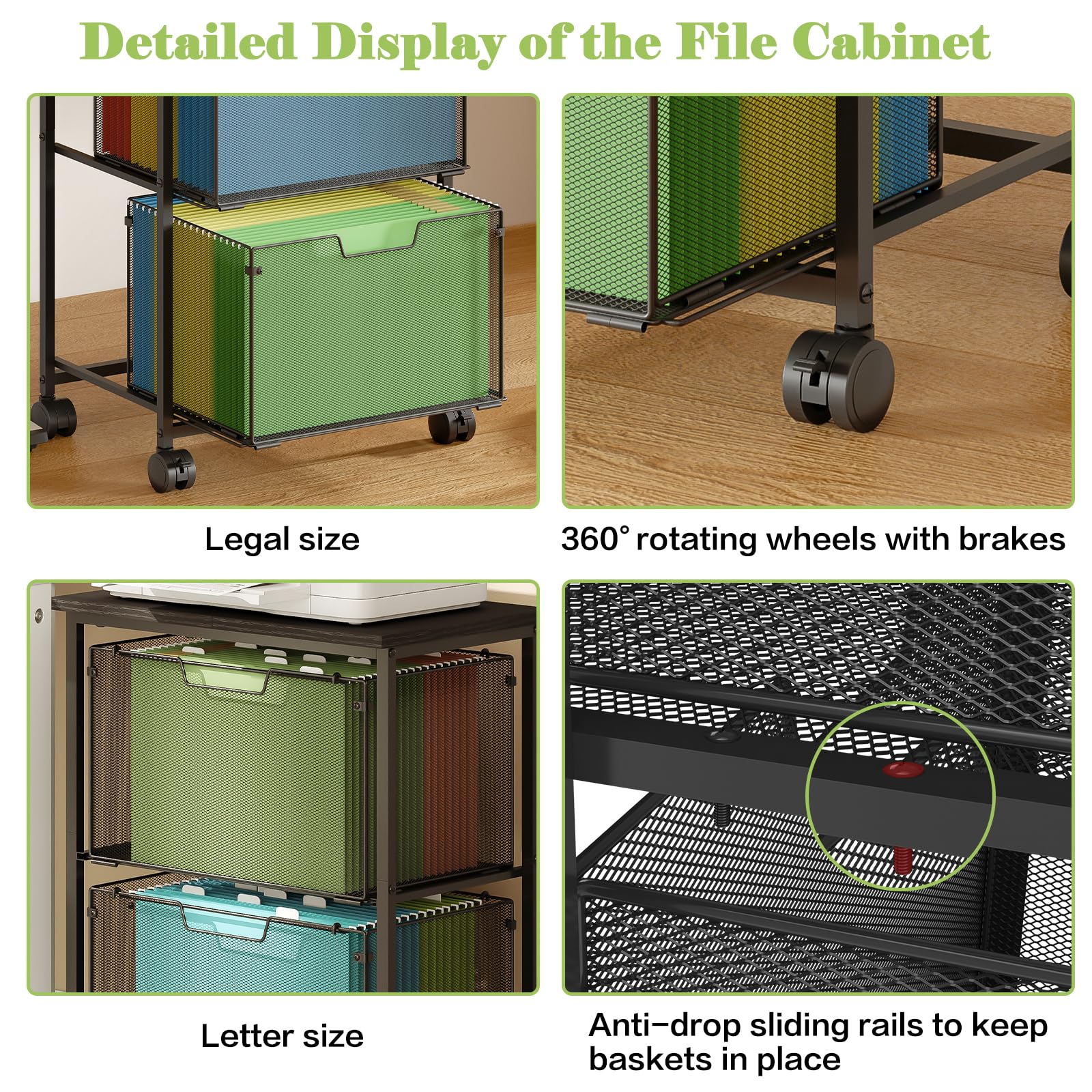 Letter Legal Rolling File Cart with 2 Storage Drawers