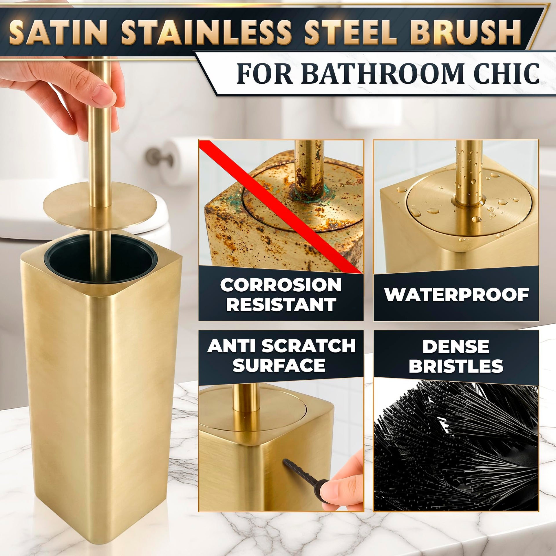 Gold Toilet Brush and Holder Set