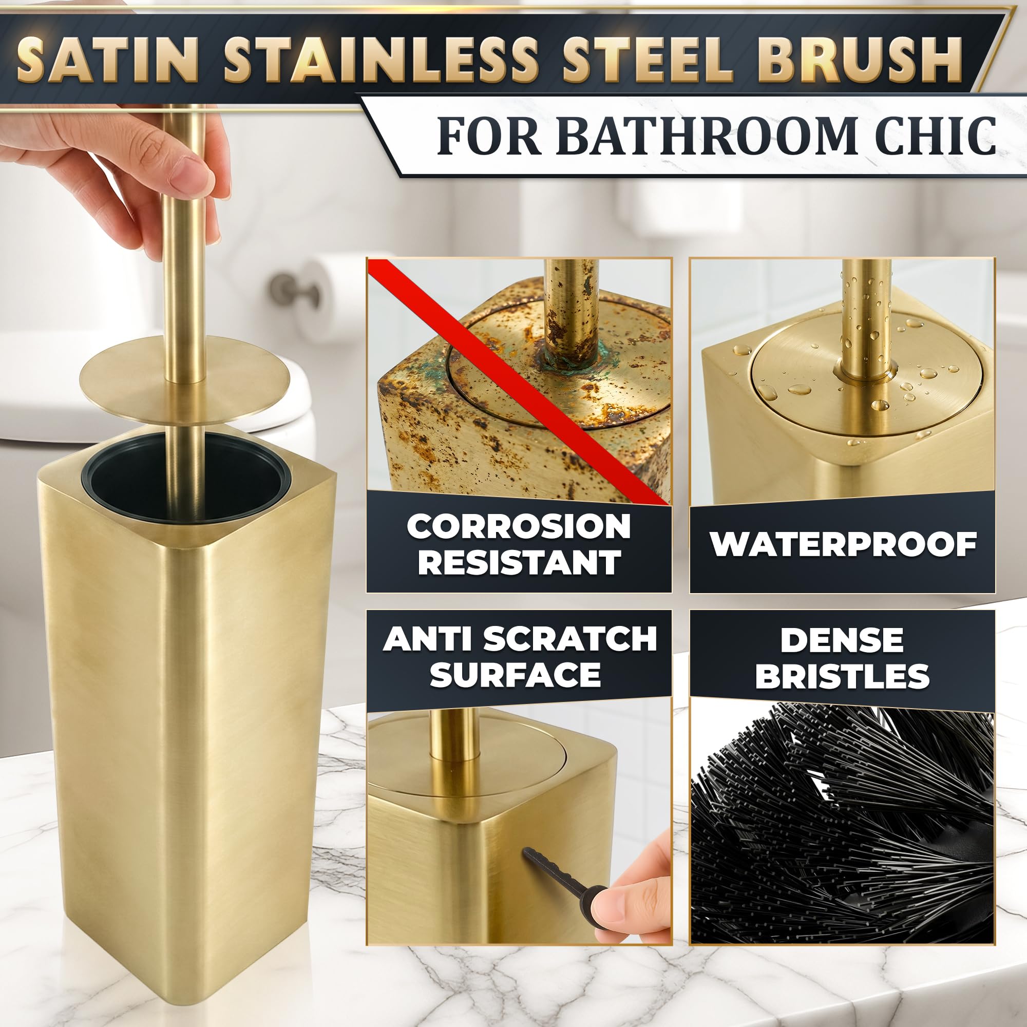 Gold Toilet Brush and Holder Set
