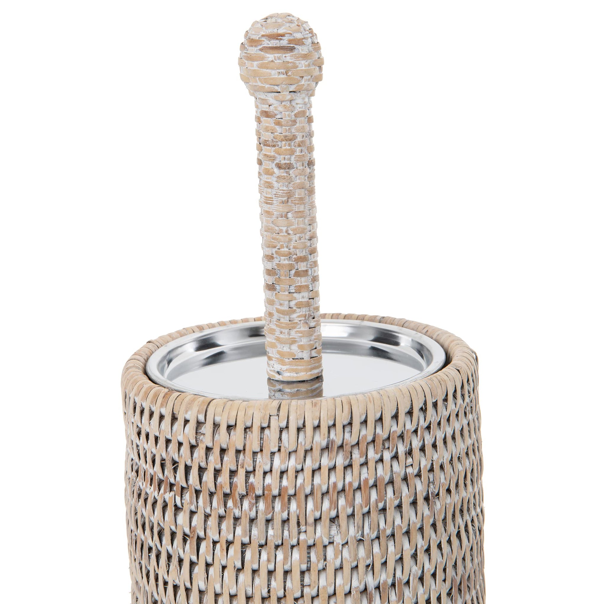 Rattan Toilet Brush Holder Set with Lid Bathroom Decor White Wash