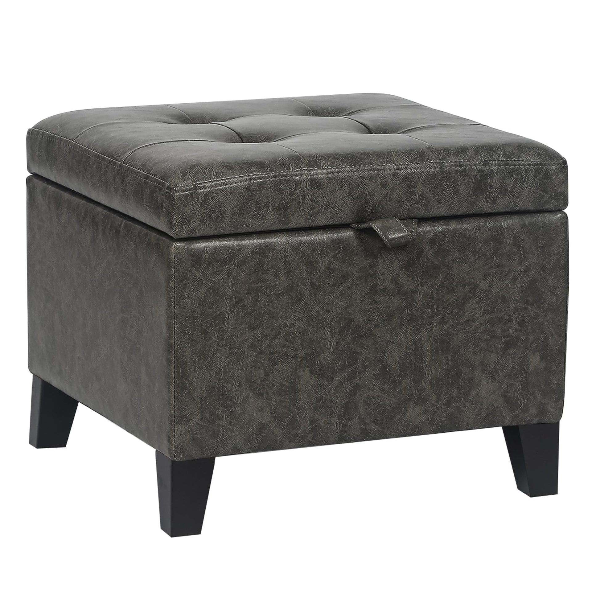 15.2" Square Faux Leather Storage Ottoman