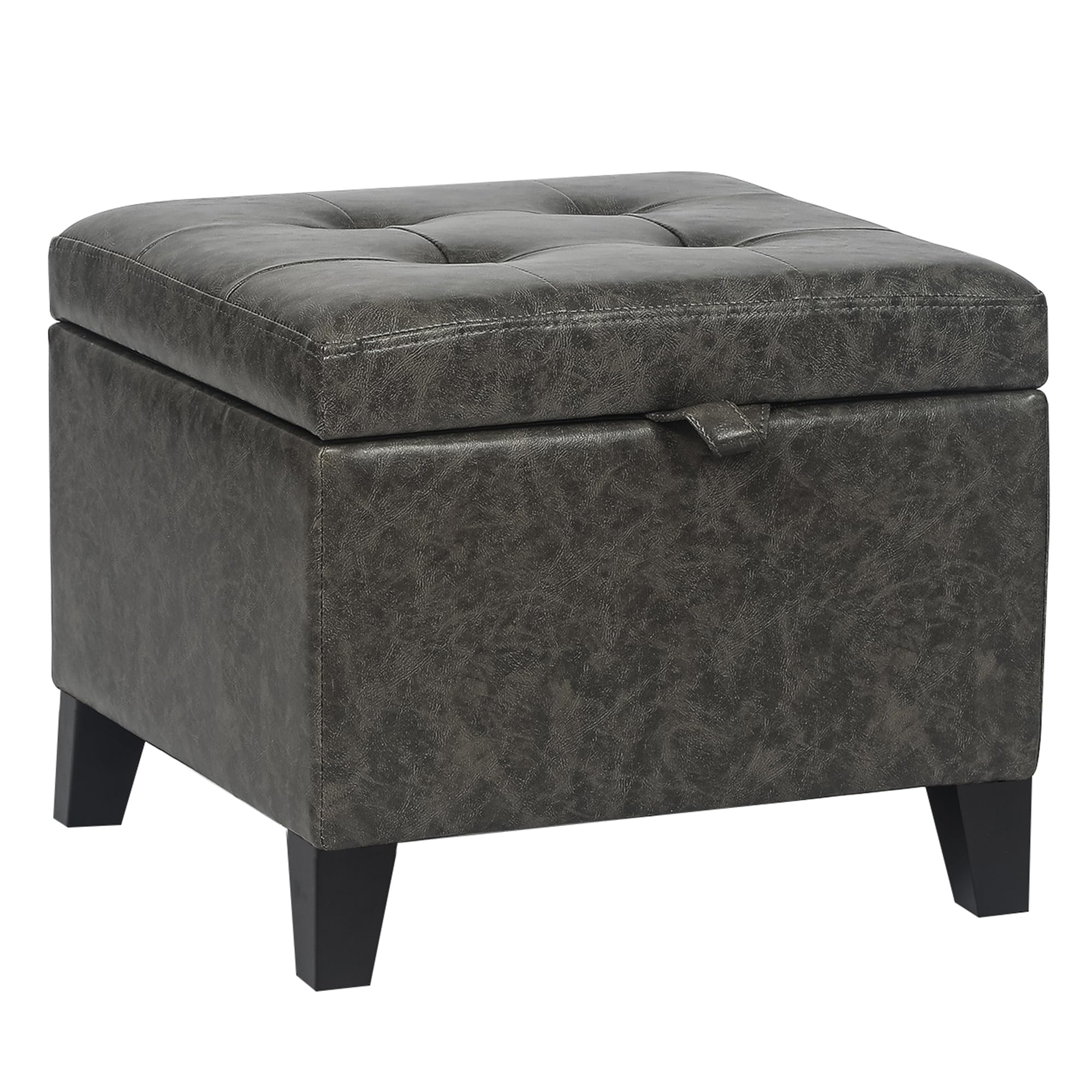 15.2" Square Faux Leather Storage Ottoman
