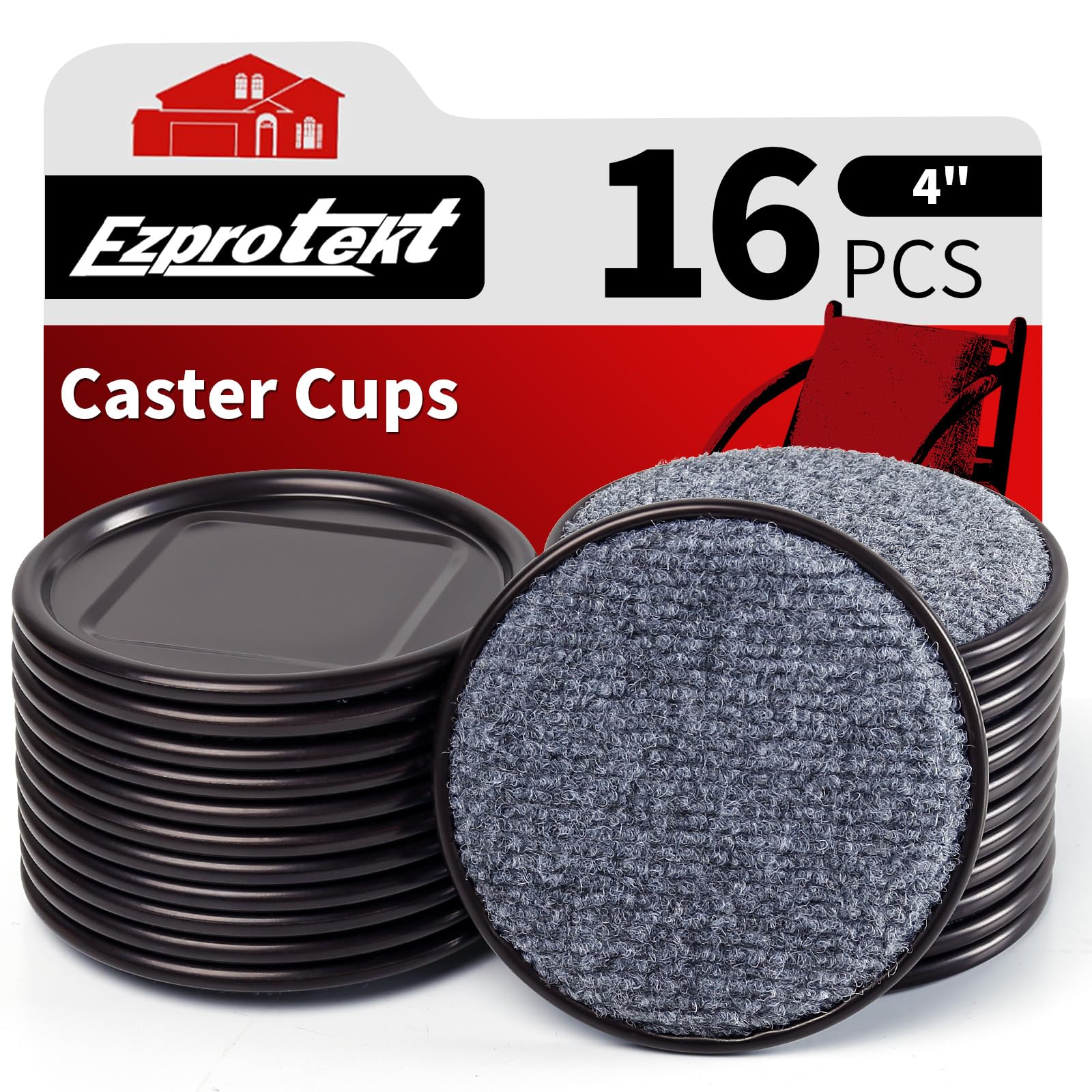 4" Round Carpet Bottom Furniture Caster Cups (16 Count)