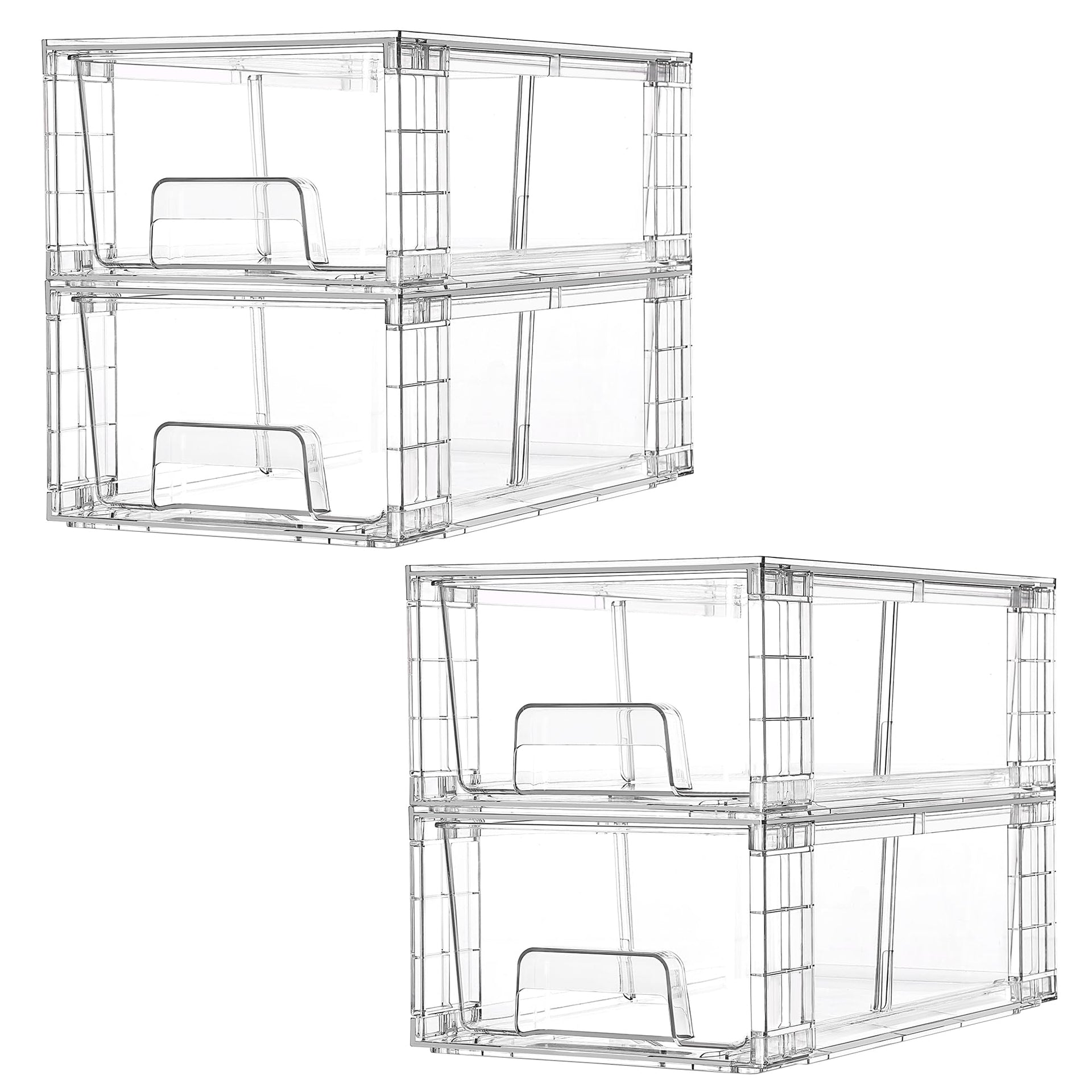 4 Pack Stackable Clear Drawer with Dividers (4 Count)