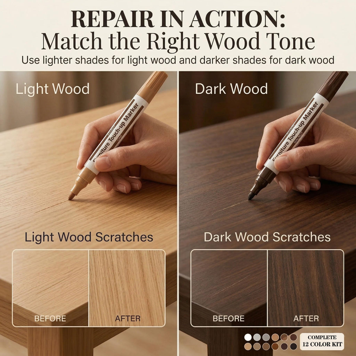 12 Colors Furniture Touch Up Markers (12 Count)