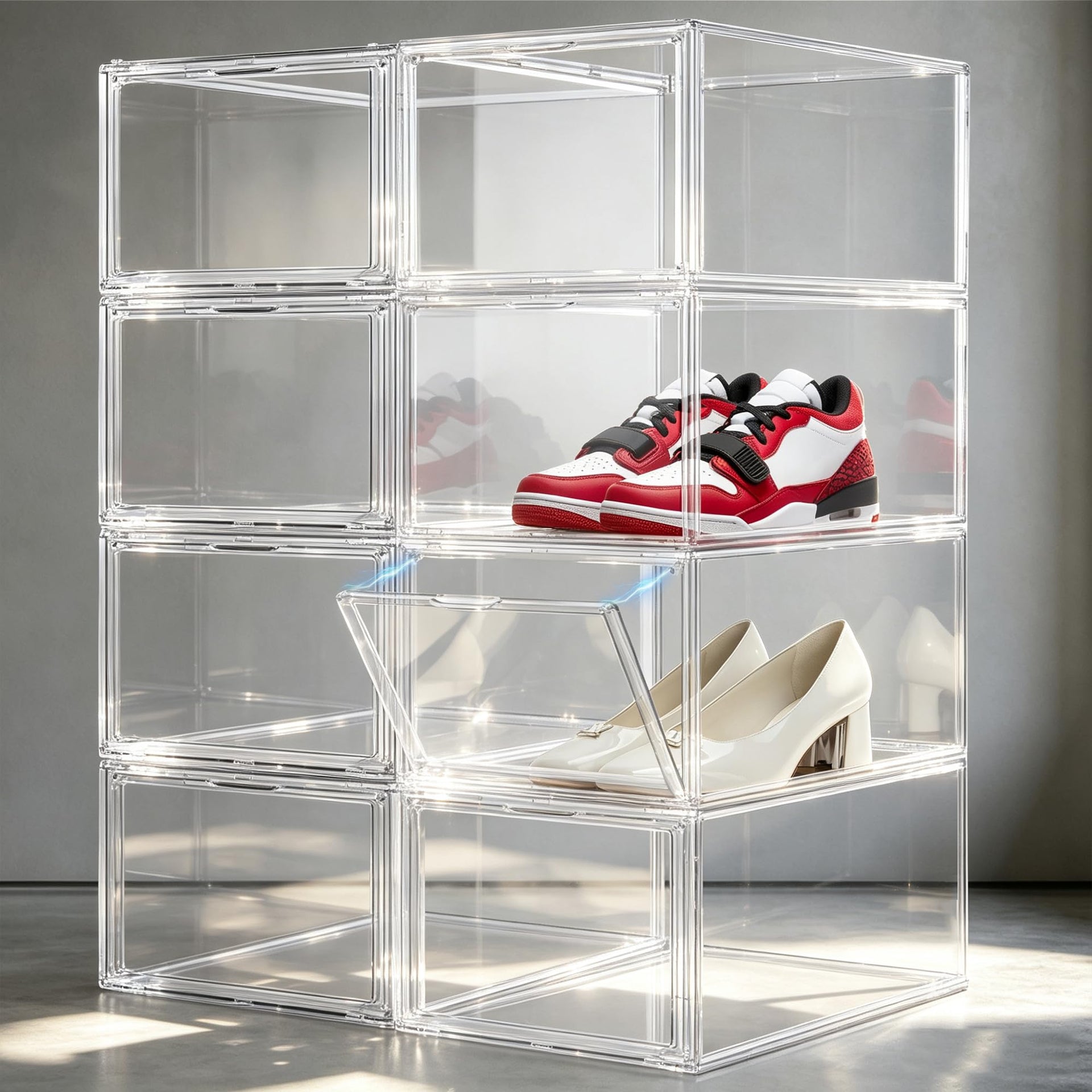 12 Pack Clear Acrylic Shoe Boxes Fit Size 12 (12 Count)