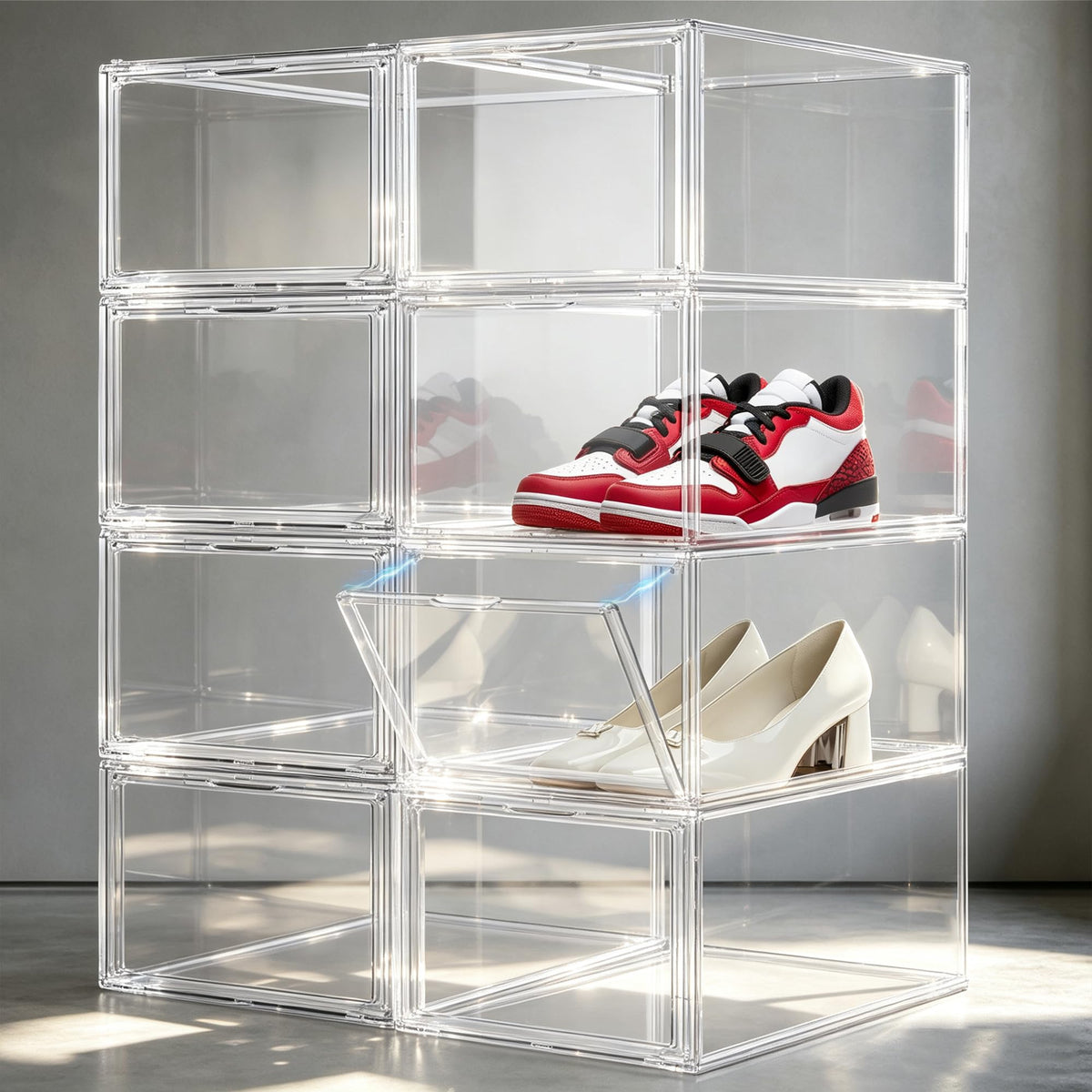 12 Pack Clear Acrylic Shoe Boxes Fit Size 12 (12 Count)