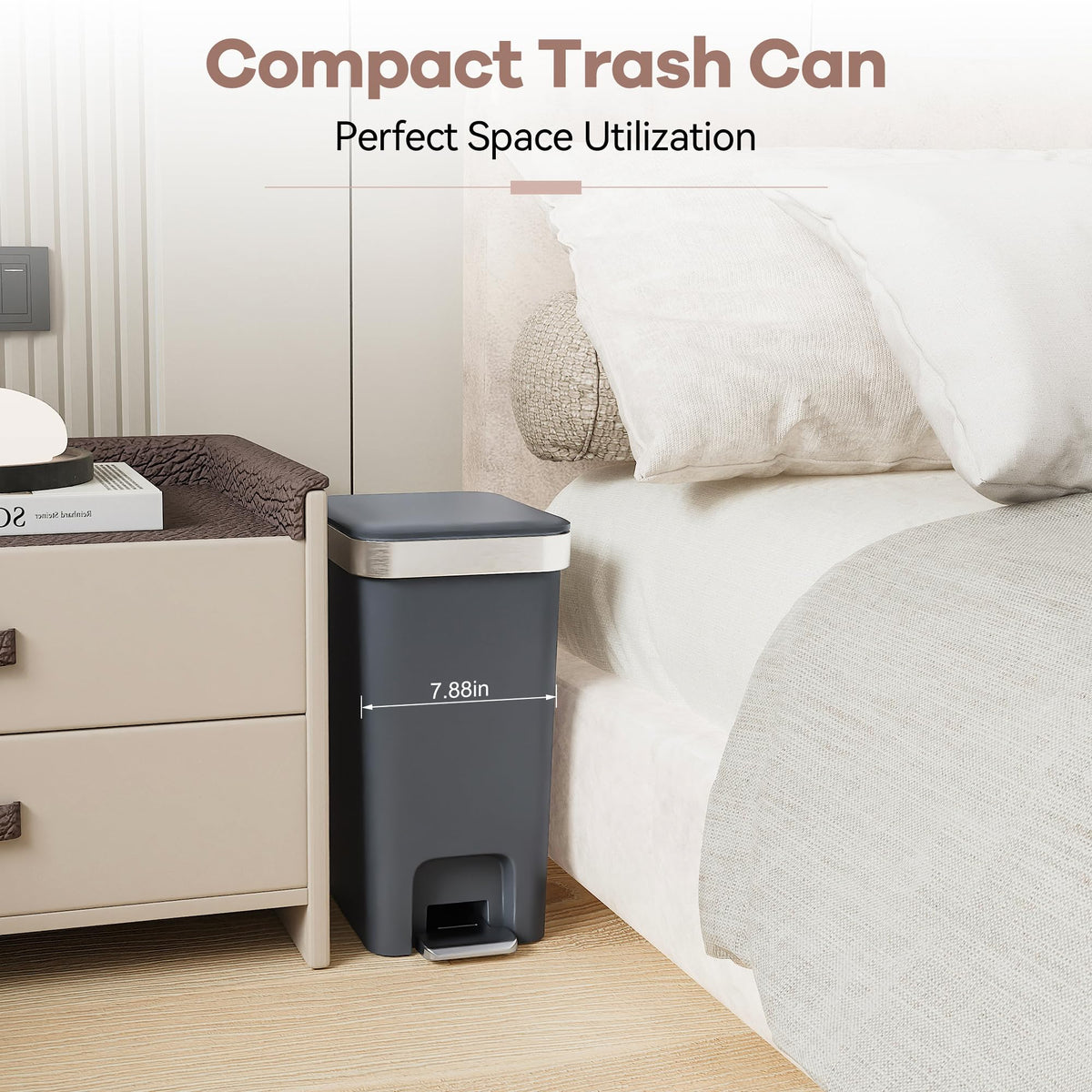 2.6 Gallon Small Bathroom Trash Can with Lid Foot Pedal