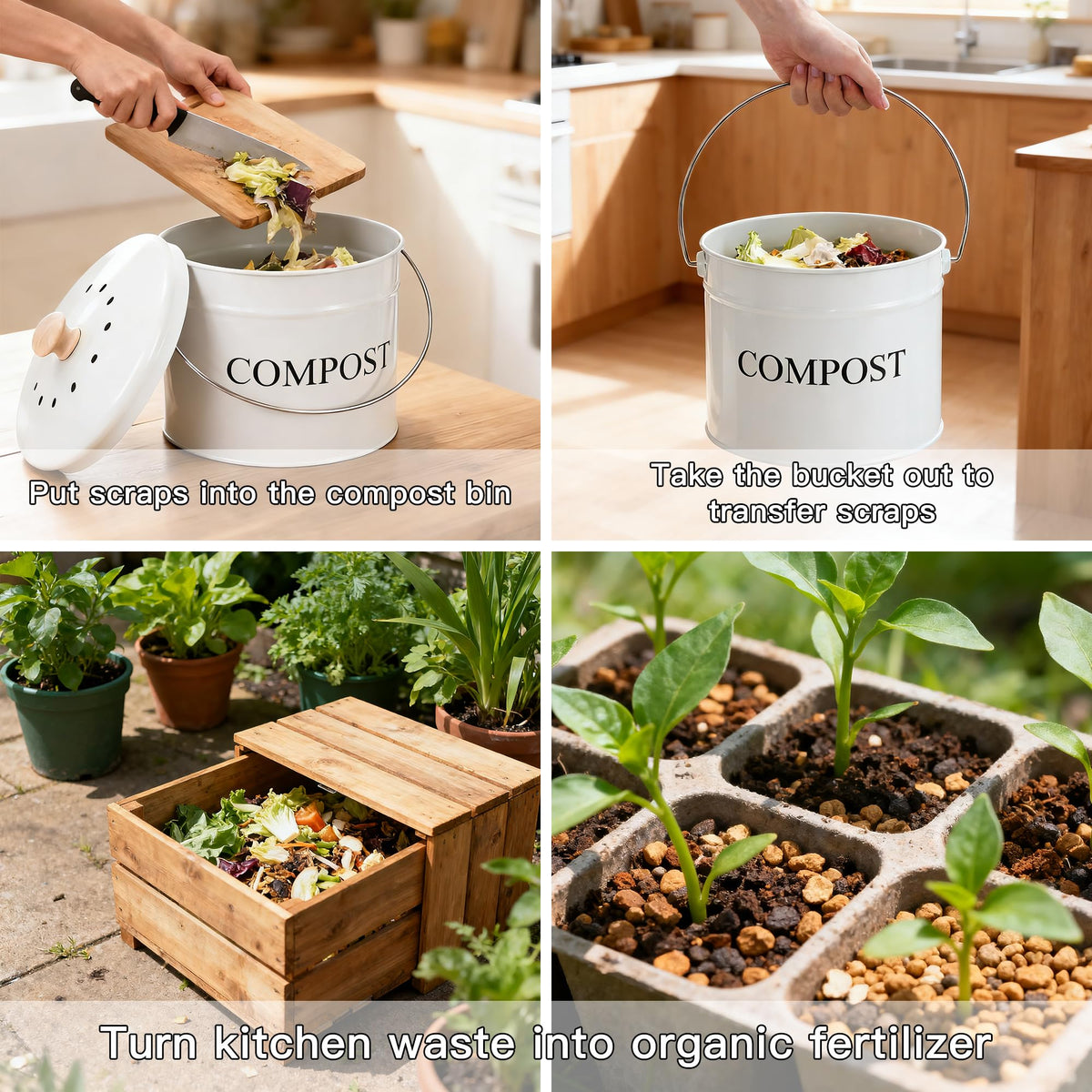Compost Bin 1 Gallon Countertop Composter with Lid