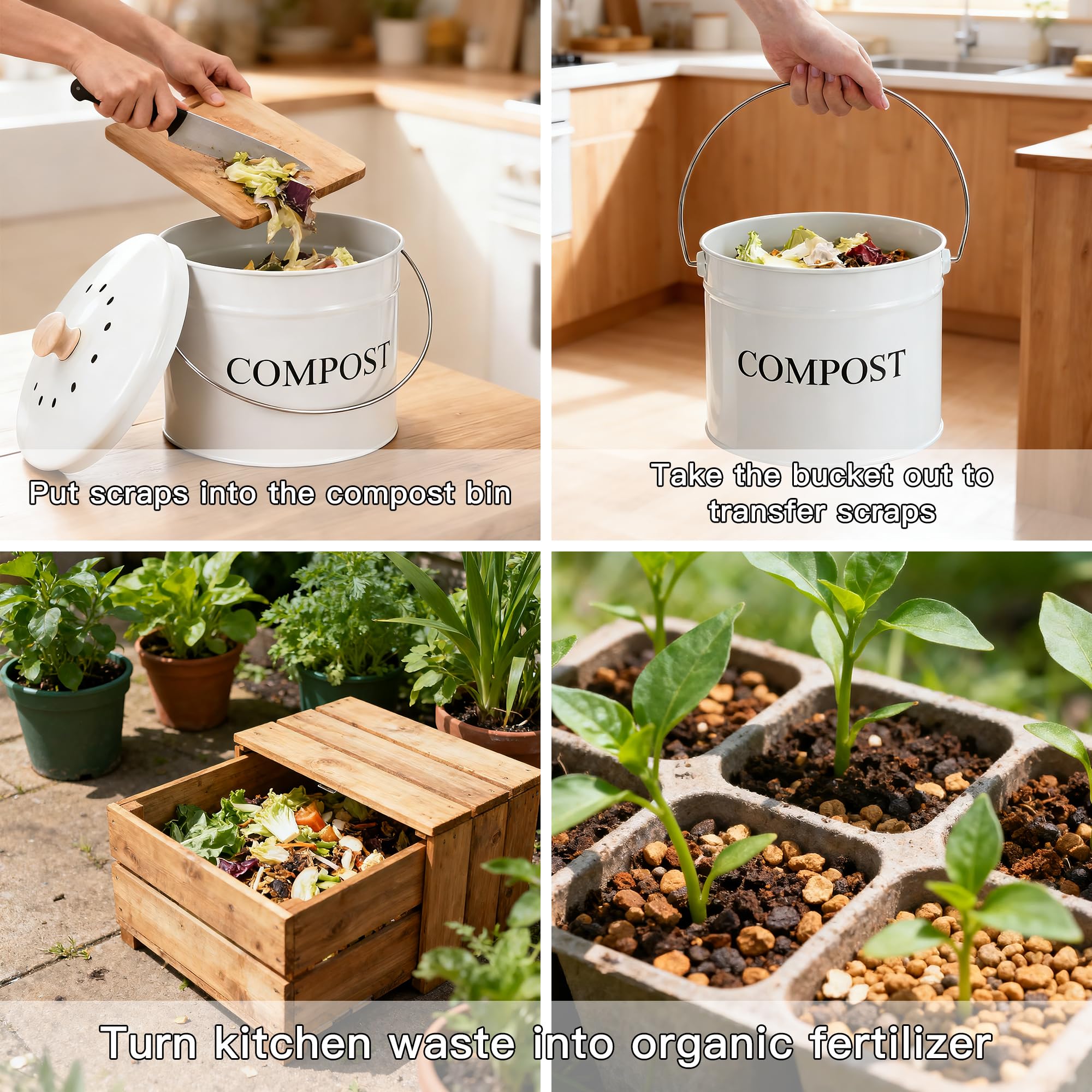 Compost Bin 1 Gallon Countertop Composter with Lid