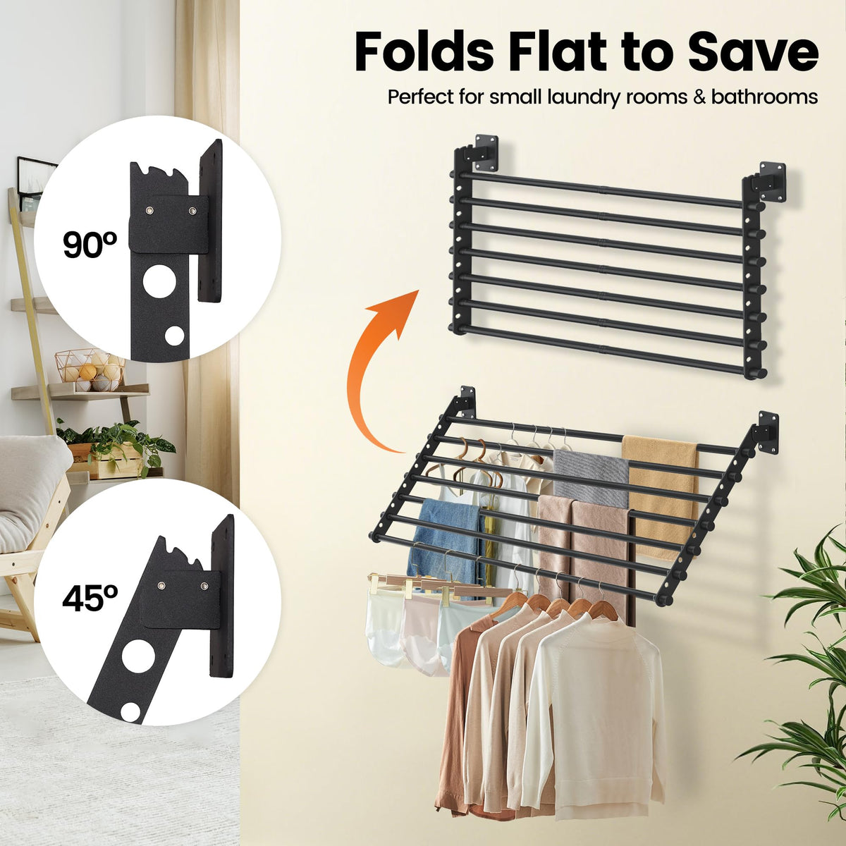 Wall Mounted Clothes Drying Rack 43 Inch