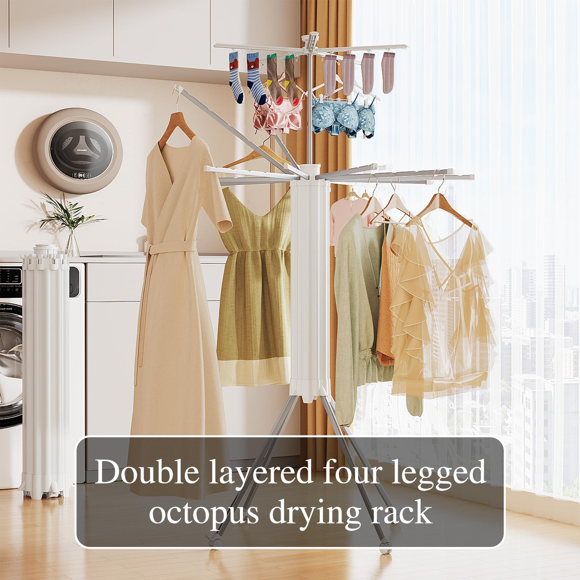 4 Legs Double Layer Clothes Drying Rack