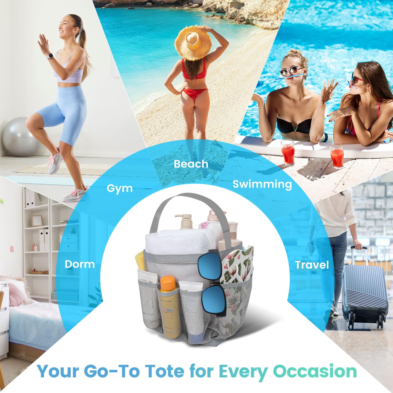 Shower Caddy for College Dorm Room Essentials for Girls with 9 Pockets
