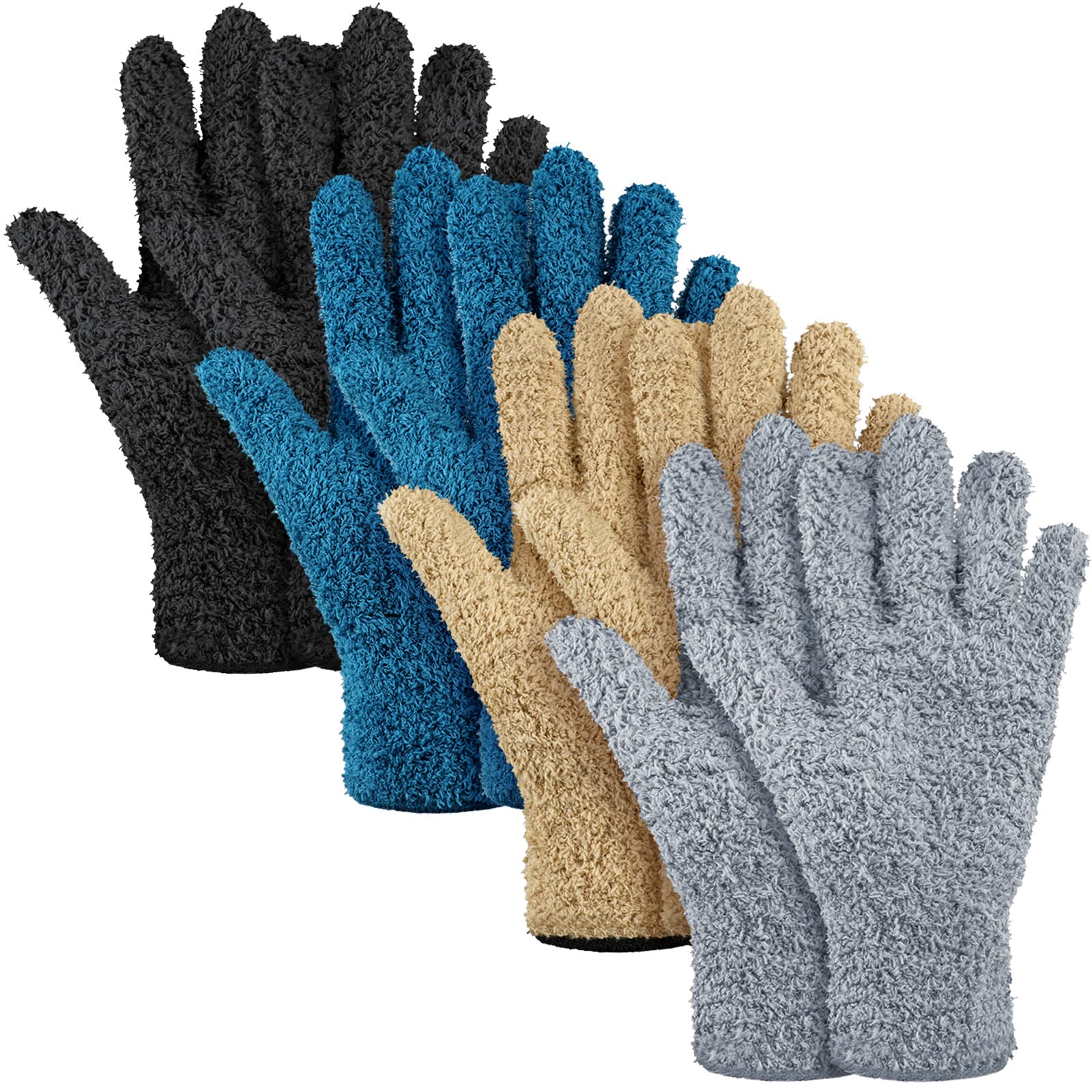4 Pairs Microfiber Dusting Gloves Washable Reusable Cleaning Gloves Mittens for Plants House Cleaning Car Blinds