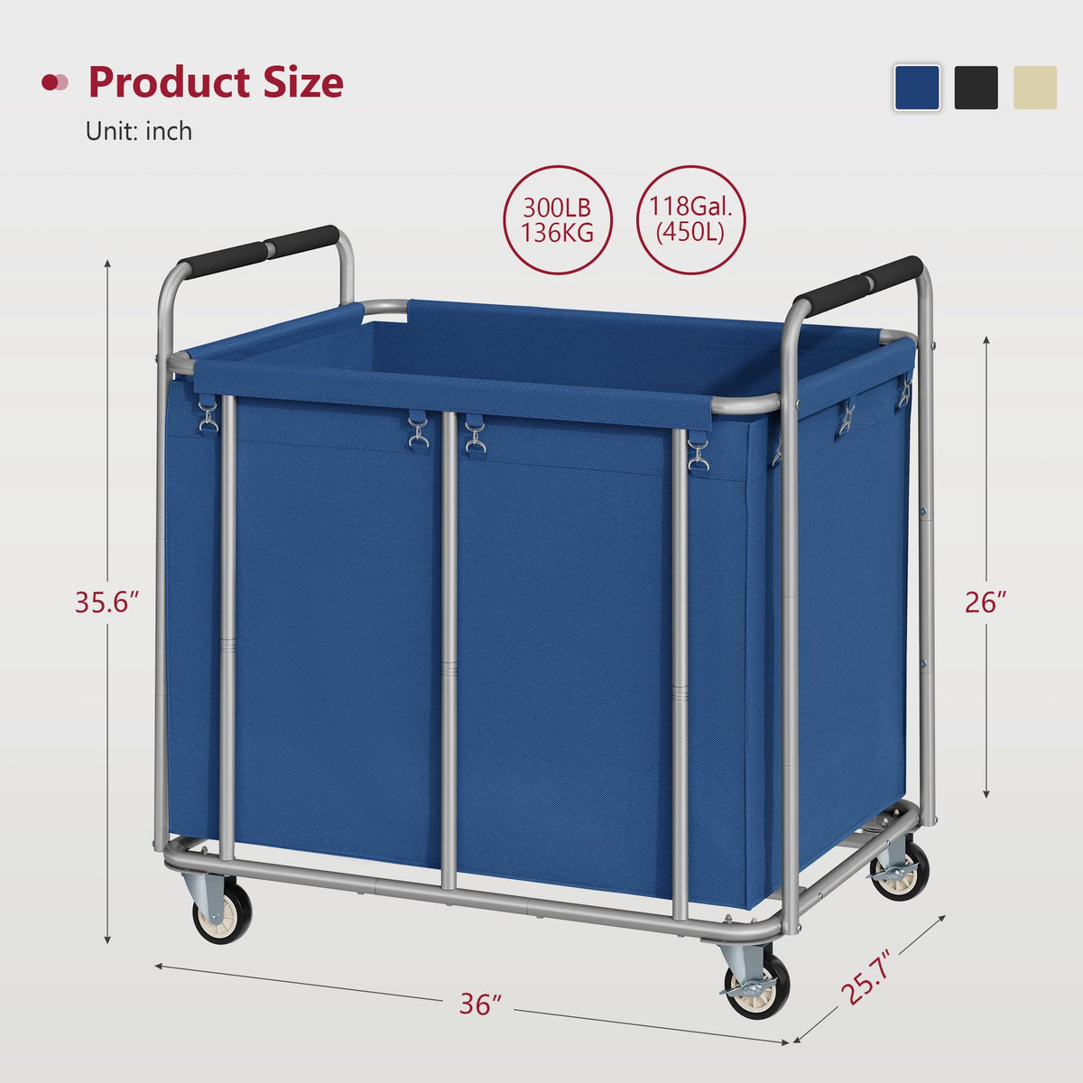 Heavy Duty Laundry Cart with Wheels 450L