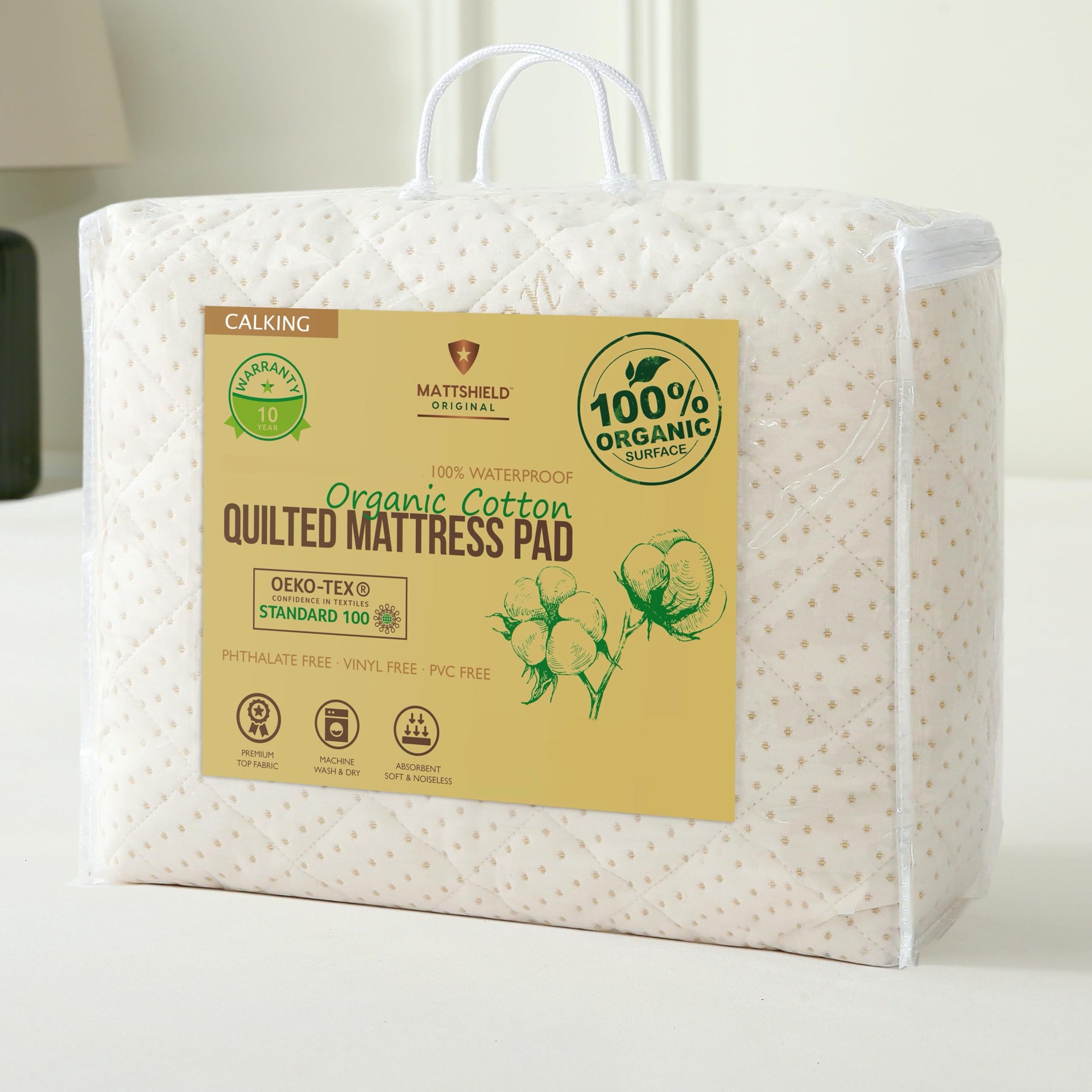 Luxury Quilted Organic Cotton Mattress Protector Calif King Size