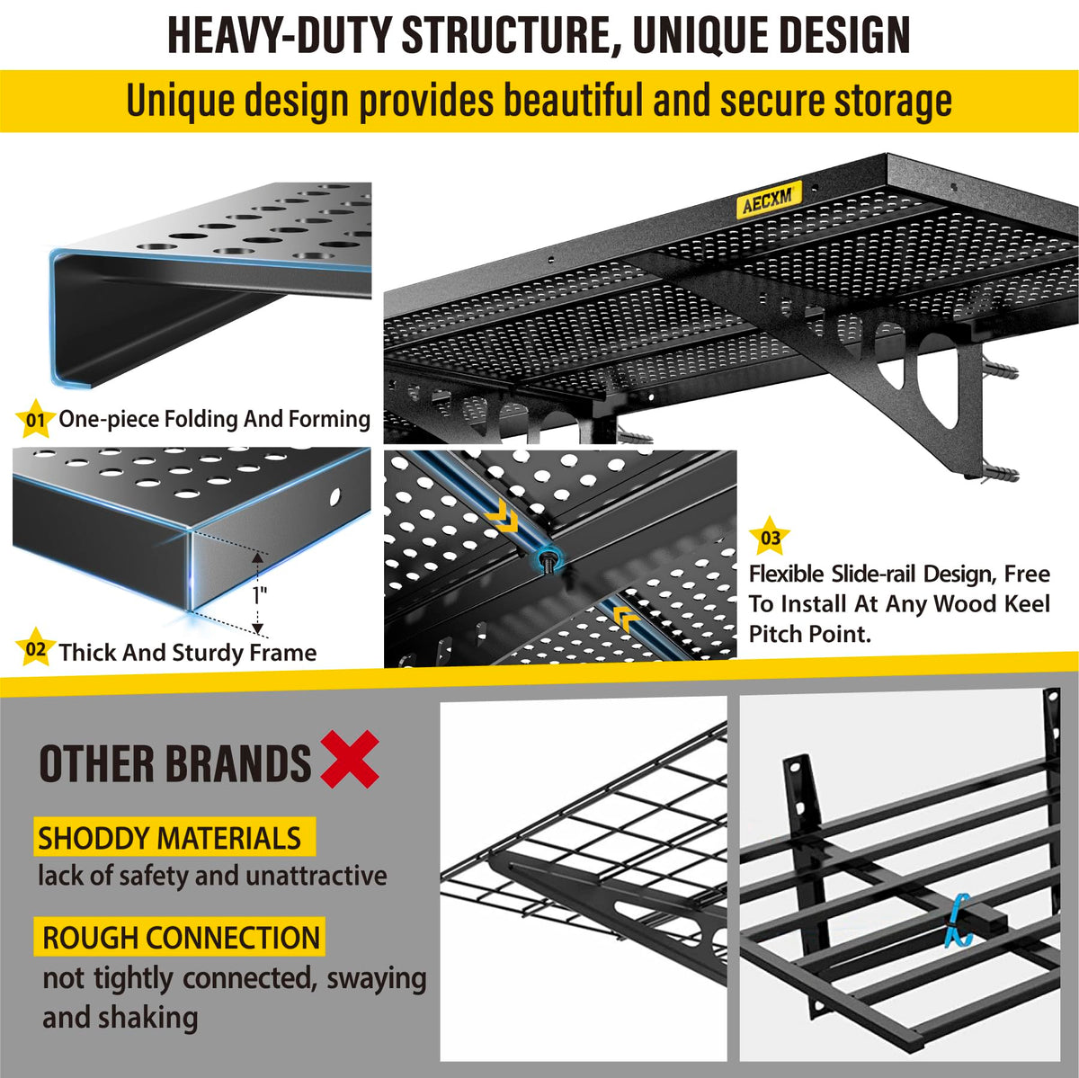 2 Pack 1.64x4ft Adjustable Garage Wall Shelving 560lbs Load Capacity Heavy Duty Wall Mounted Storage Shelf Metal Floating Shelves for Garage (2 Count)