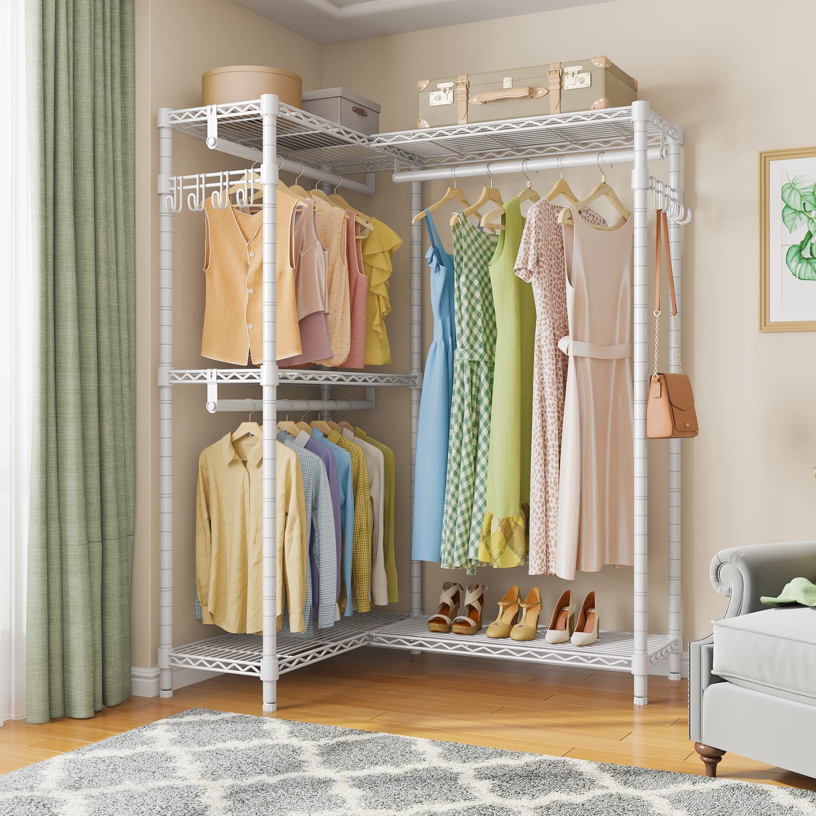 L4 Corner Clothes Rack Heavy Duty Closet for Hanging Clothes