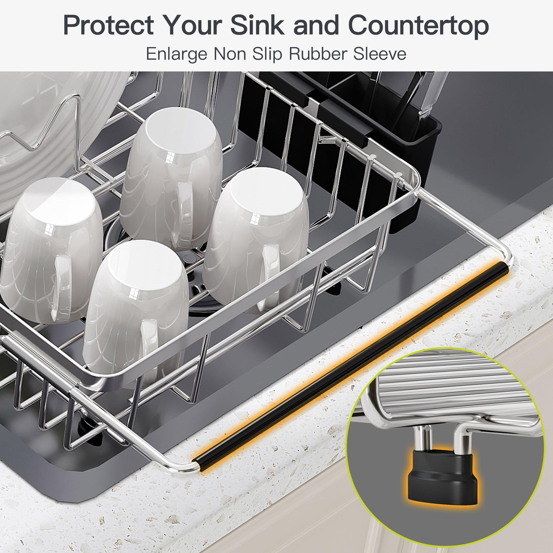 Expandable Dish Drying Rack Over the Sink with Utensil Holder