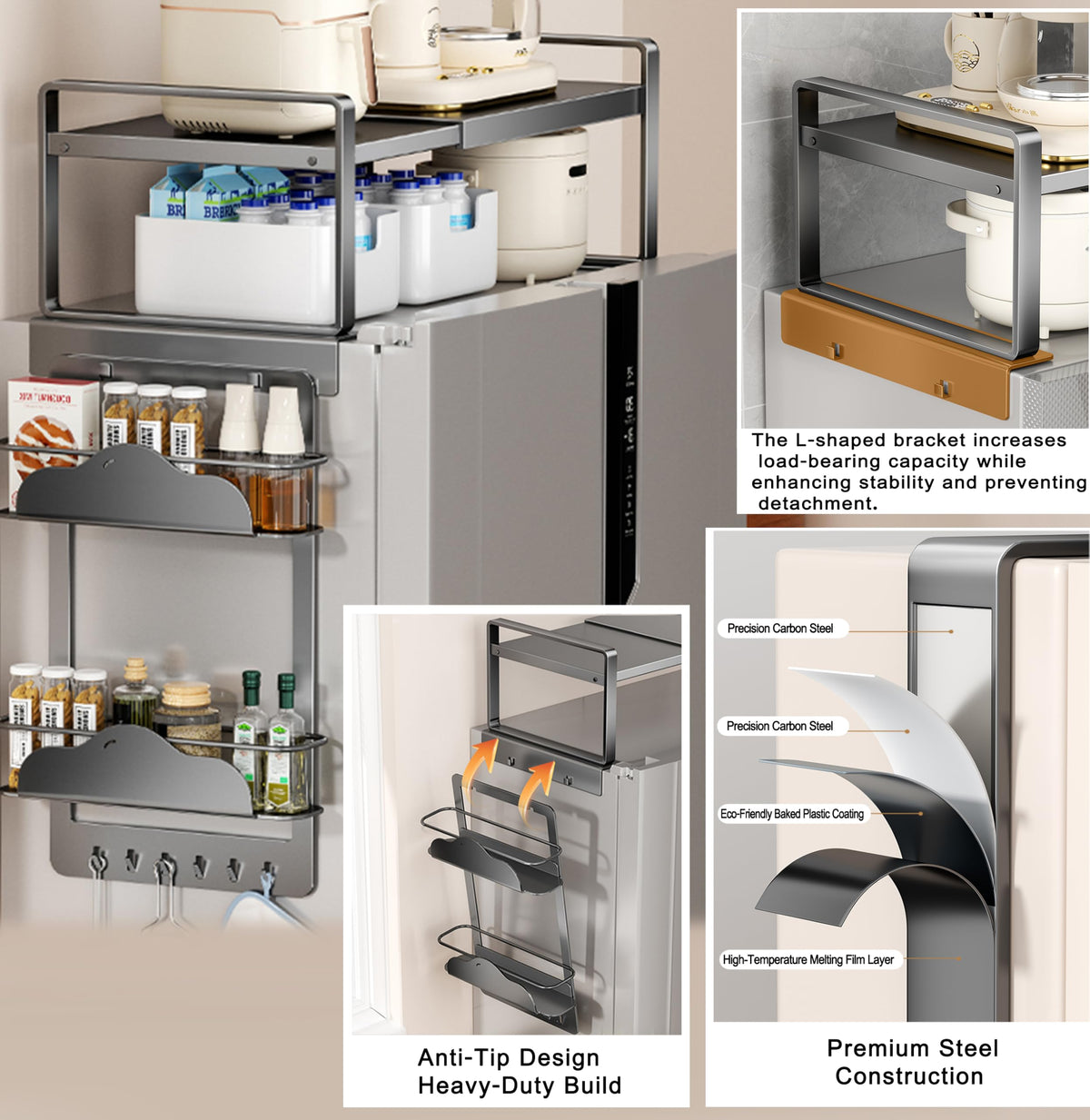 Adjustable Over The Fridge Organizer Side Magnetic Spice Rack