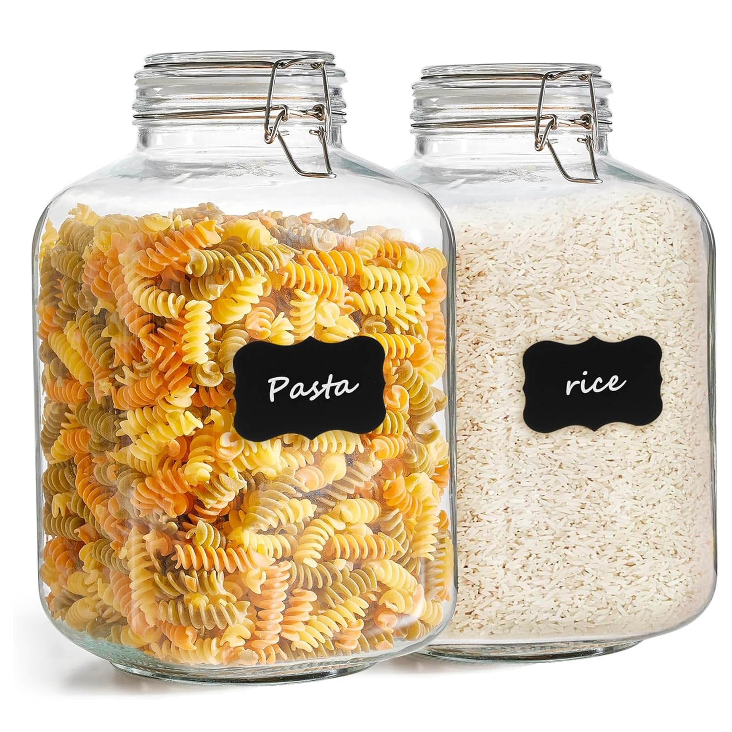 Square Glass Jars with Airtight Lid 1.3 Gallon 2 Pack Large Canister (2 Count)