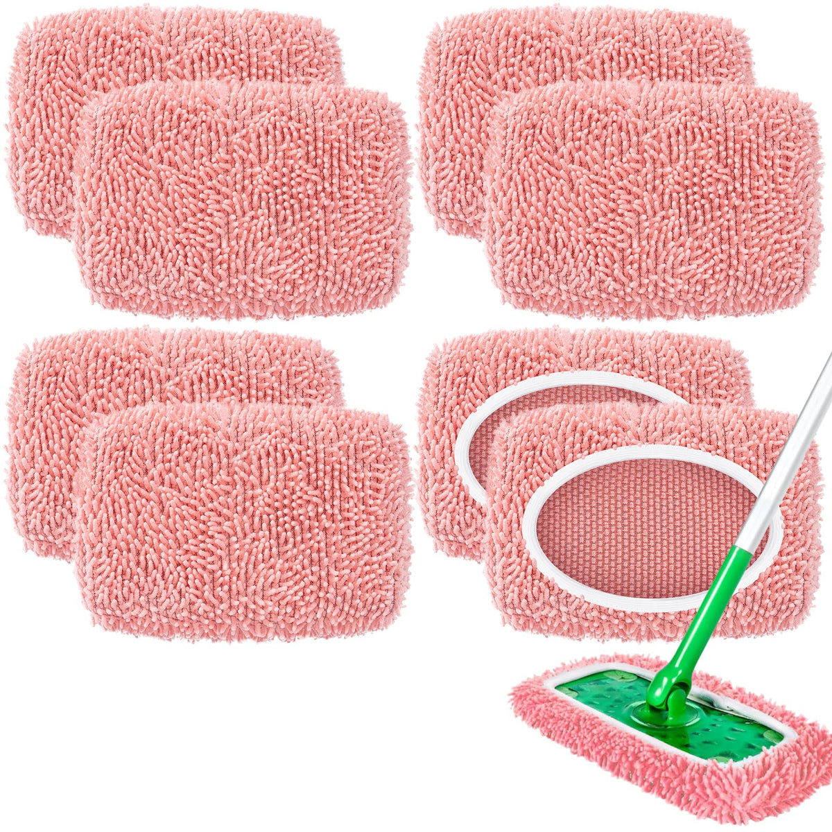 8 Pack Pink Reusable Chenille Mop Pads Fit for Swiffer Sweeper (8 Count)